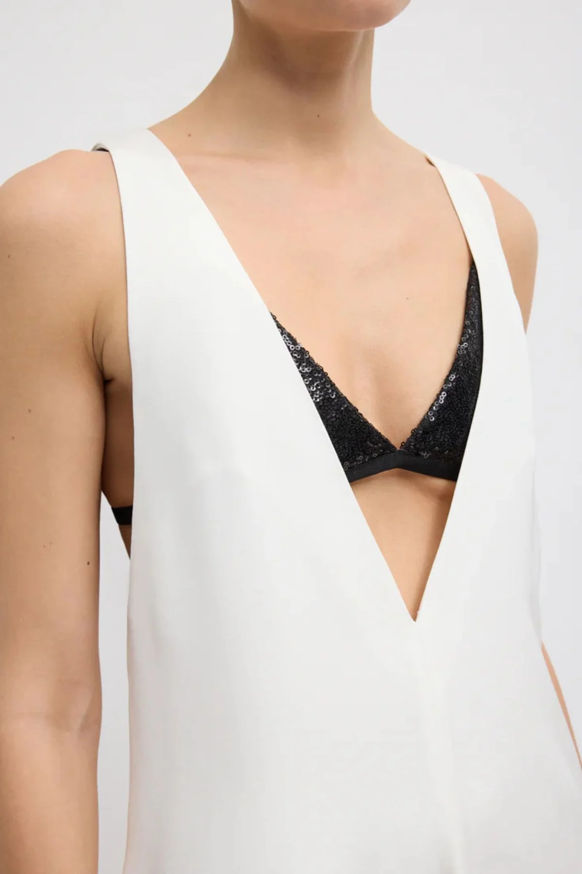 Tibi Silk V-Neck Dress with Bra - Ivory - Image 4