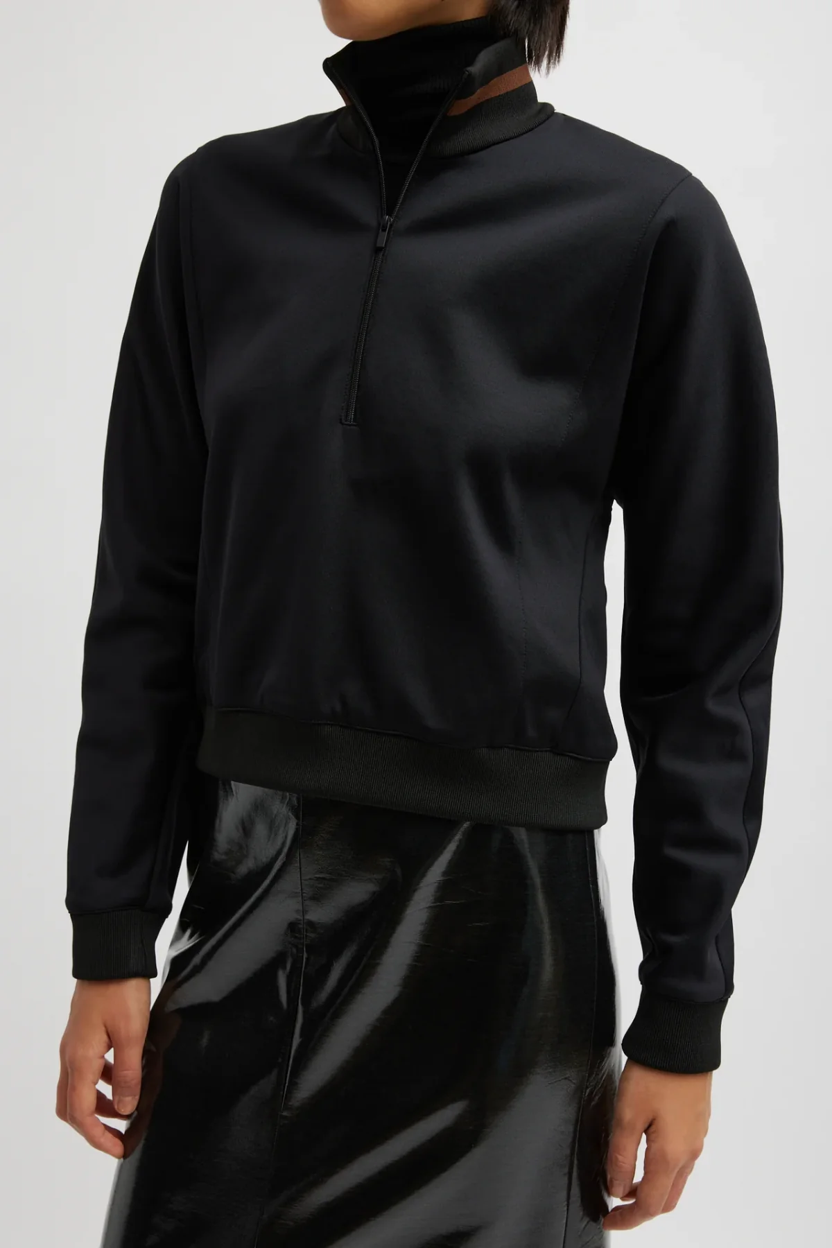 Tibi Active Knit Cropped Sweatshirt - Black - Image 3