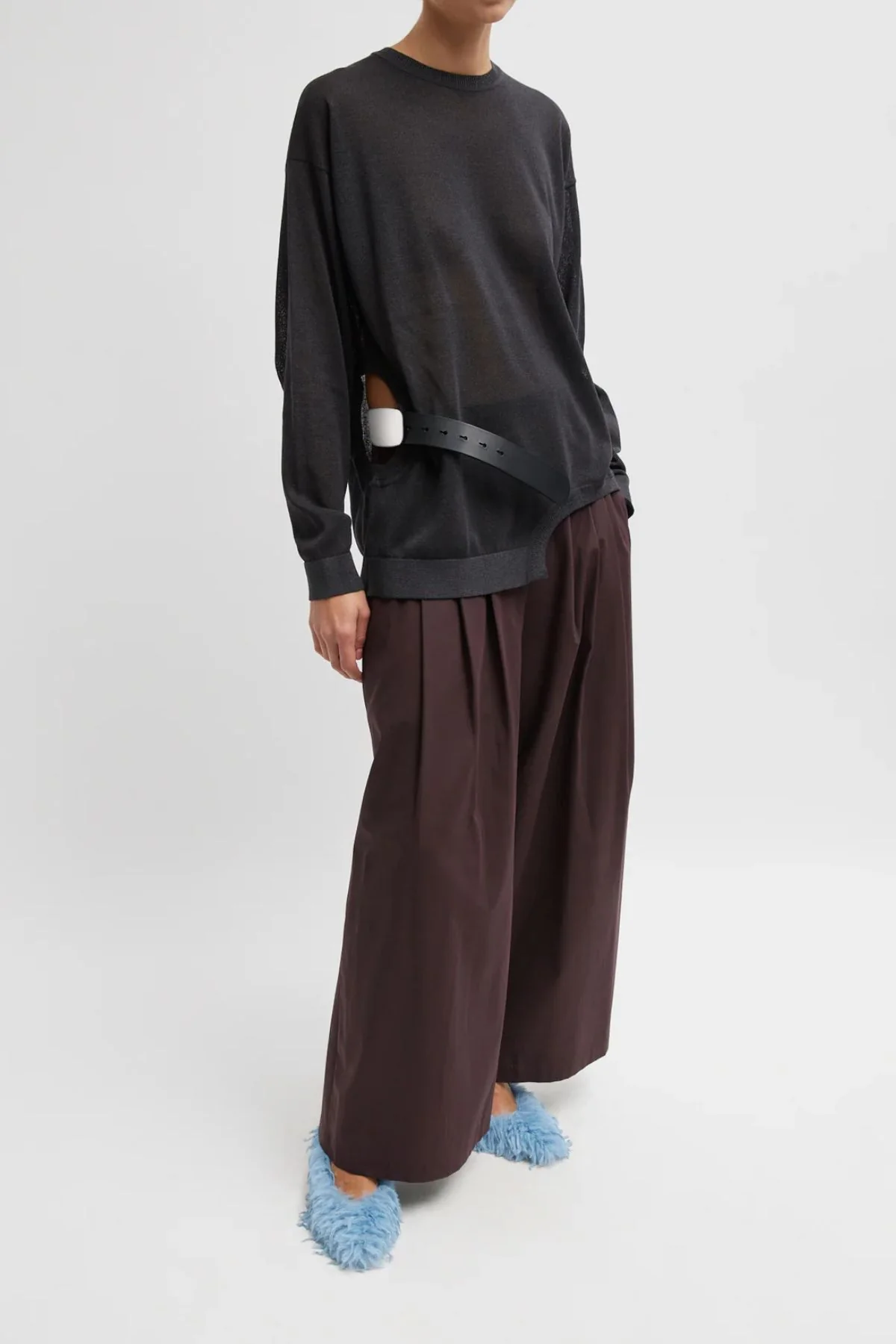Tibi Bio Twill Triple Pleat Cropped Pant - Plum - Image 3