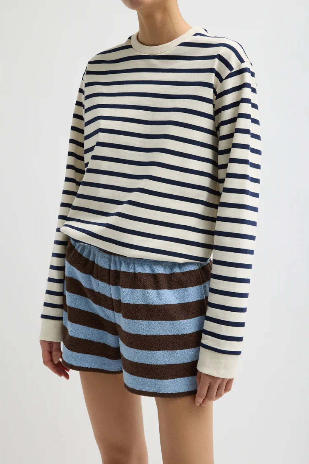 Tibi Bonded Dry Loop Terry Shorts - Brown/ Blue Multi - Image 2