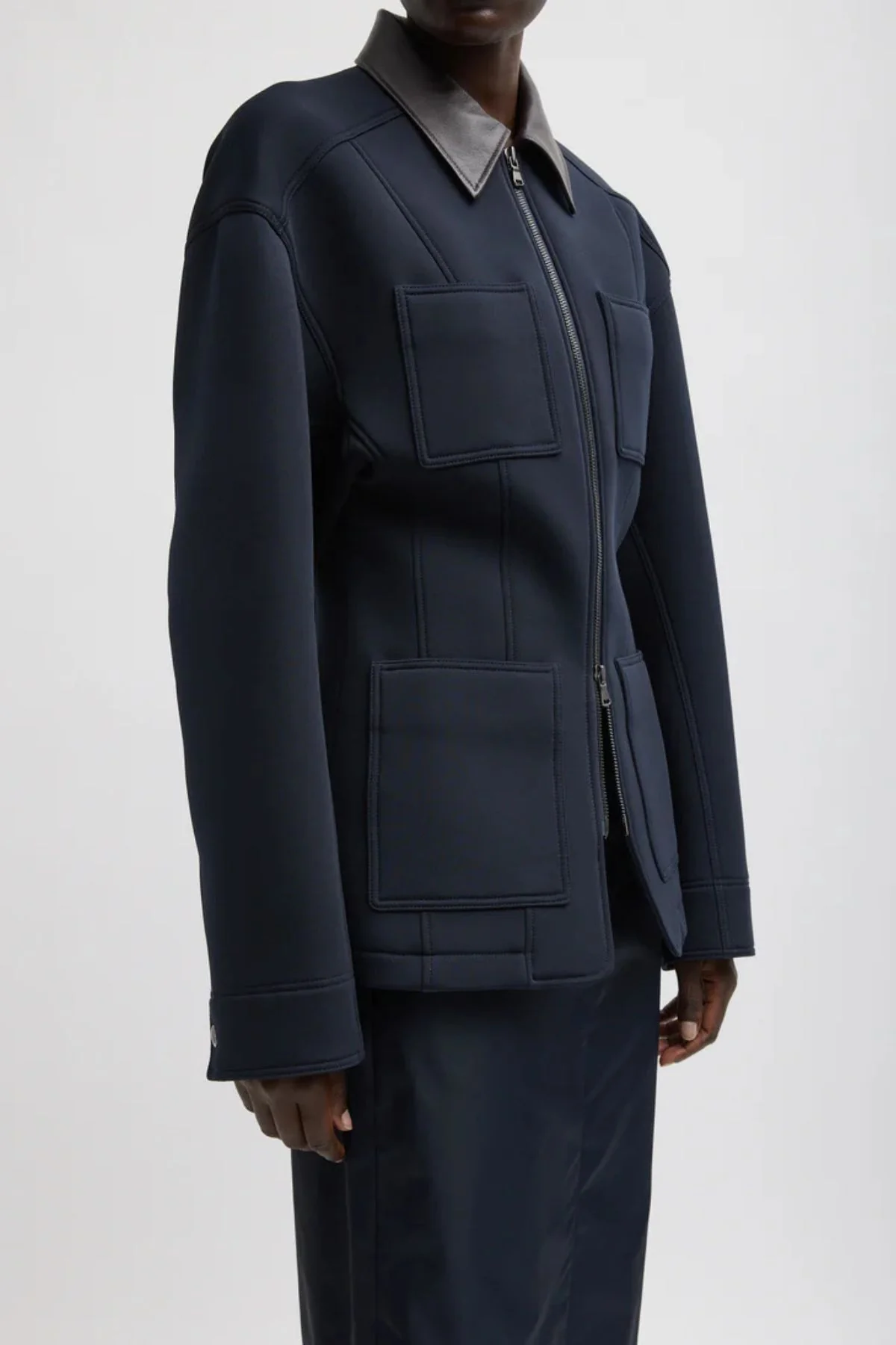 Tibi Bonded Sculpted Workmen Jacket - Navy - Image 2