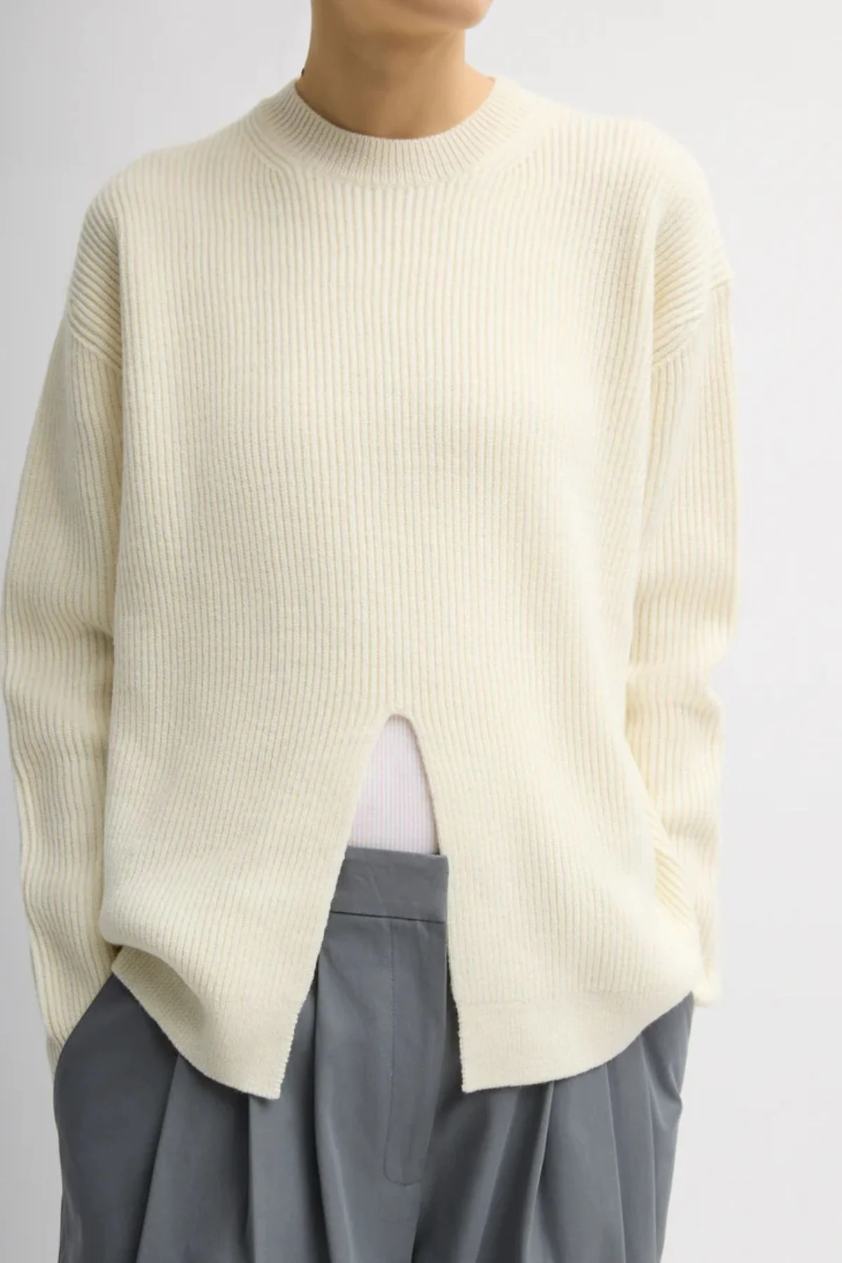 Tibi Cardigan Stitch Easy Pullover - Ivory - Image 4