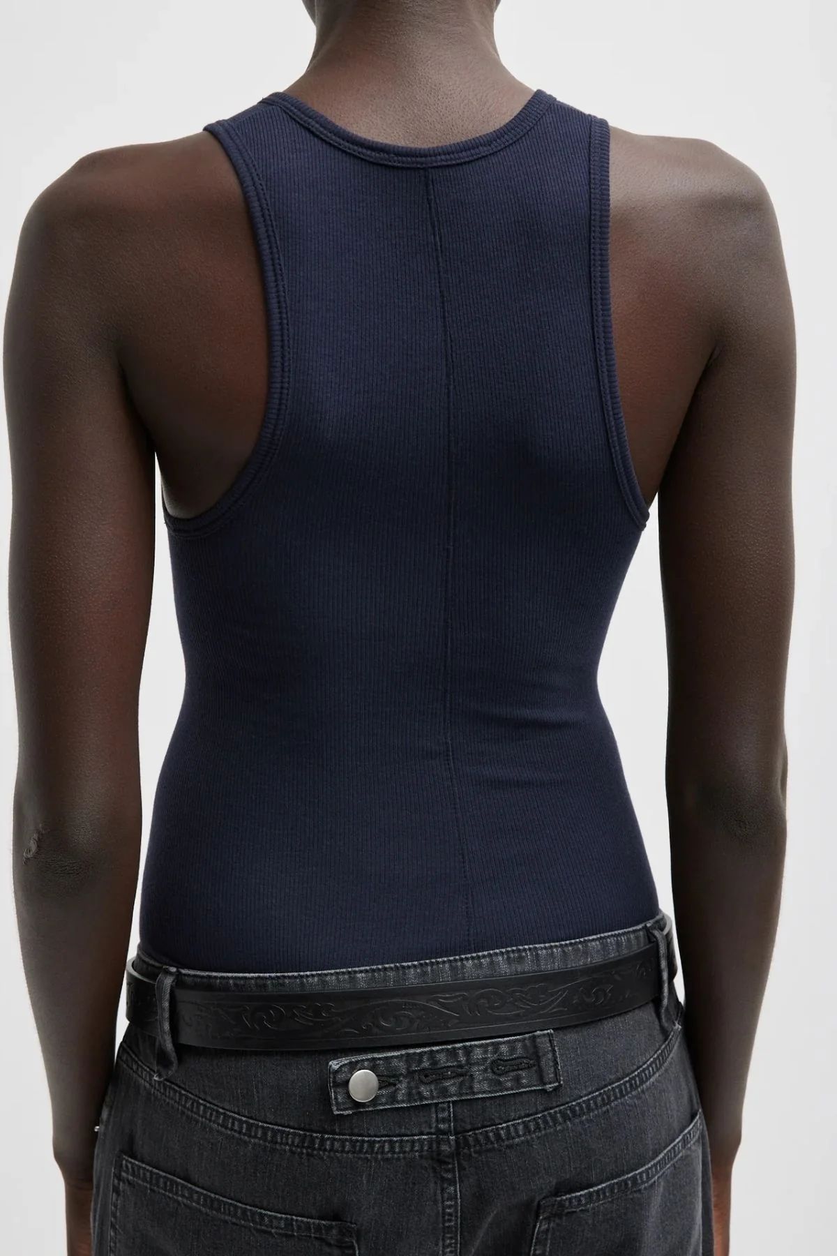 Tibi Circular Fine Rib T-Shirt Tank - Navy - Image 2