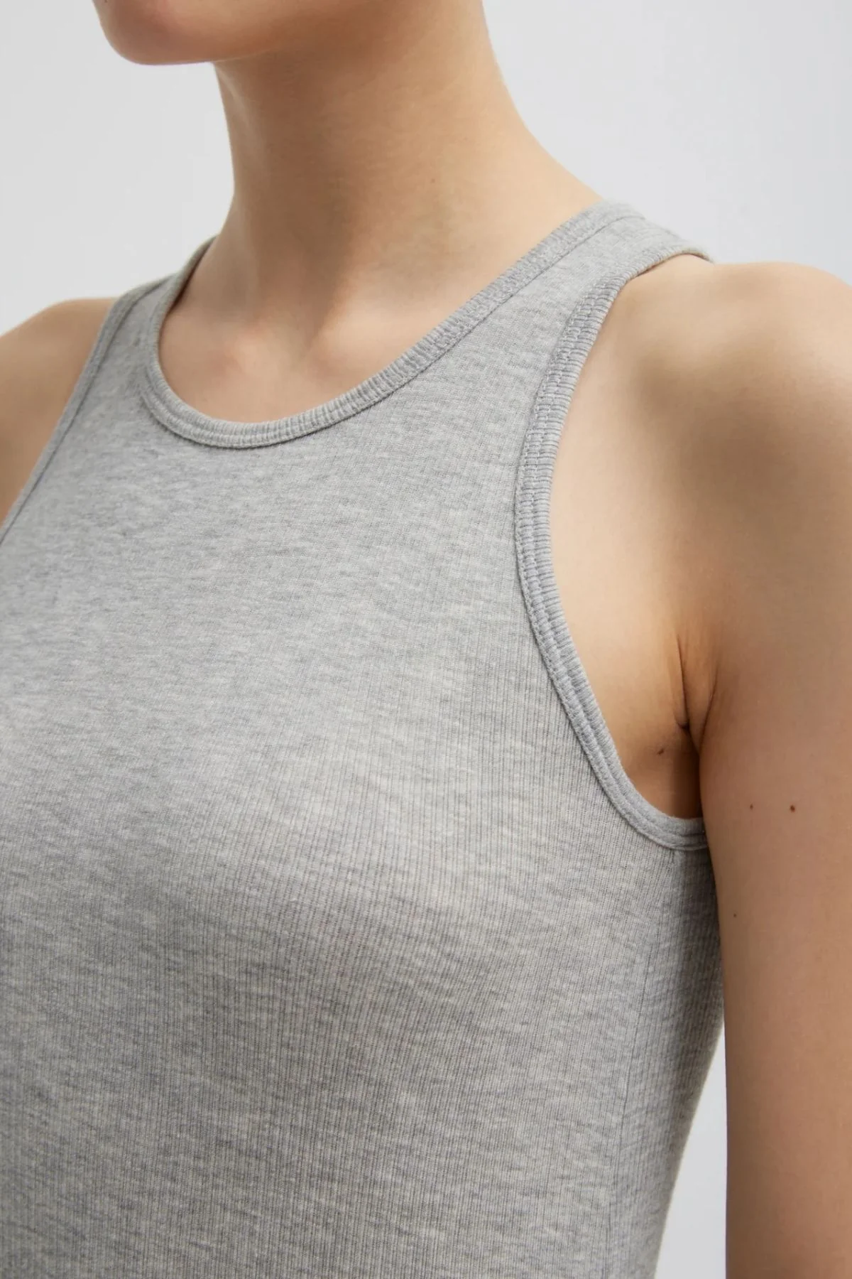 Tibi Circular Fine Rib Tank - Heather Grey - Image 4