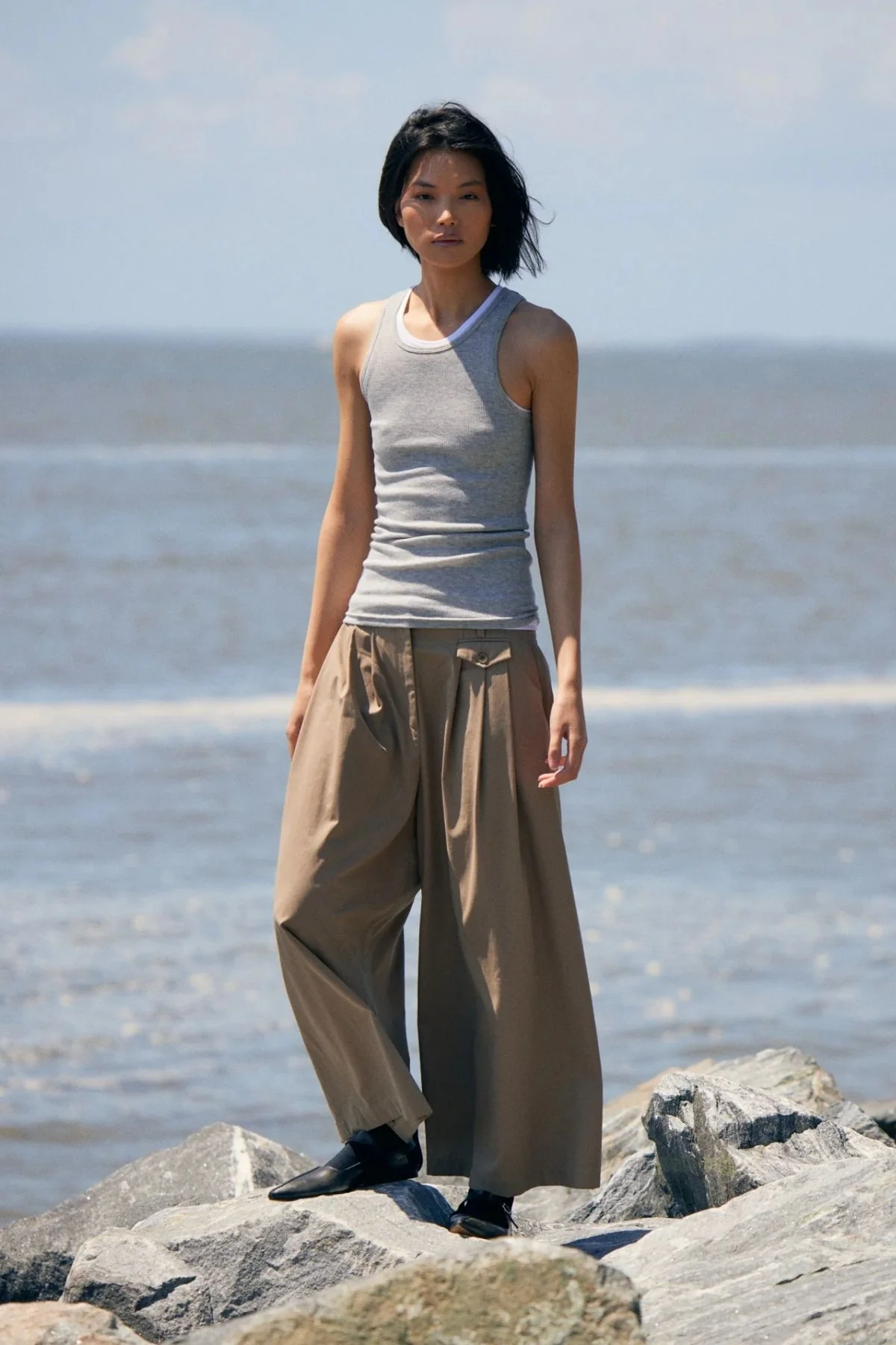 Tibi Circular Fine Rib Tank - Heather Grey - Image 5