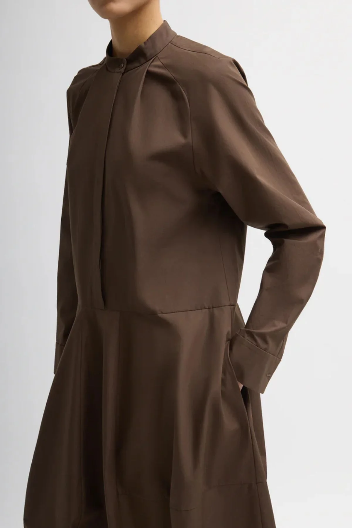 Tibi Compact Eco Poplin Balloon Dress - Brown - Image 4