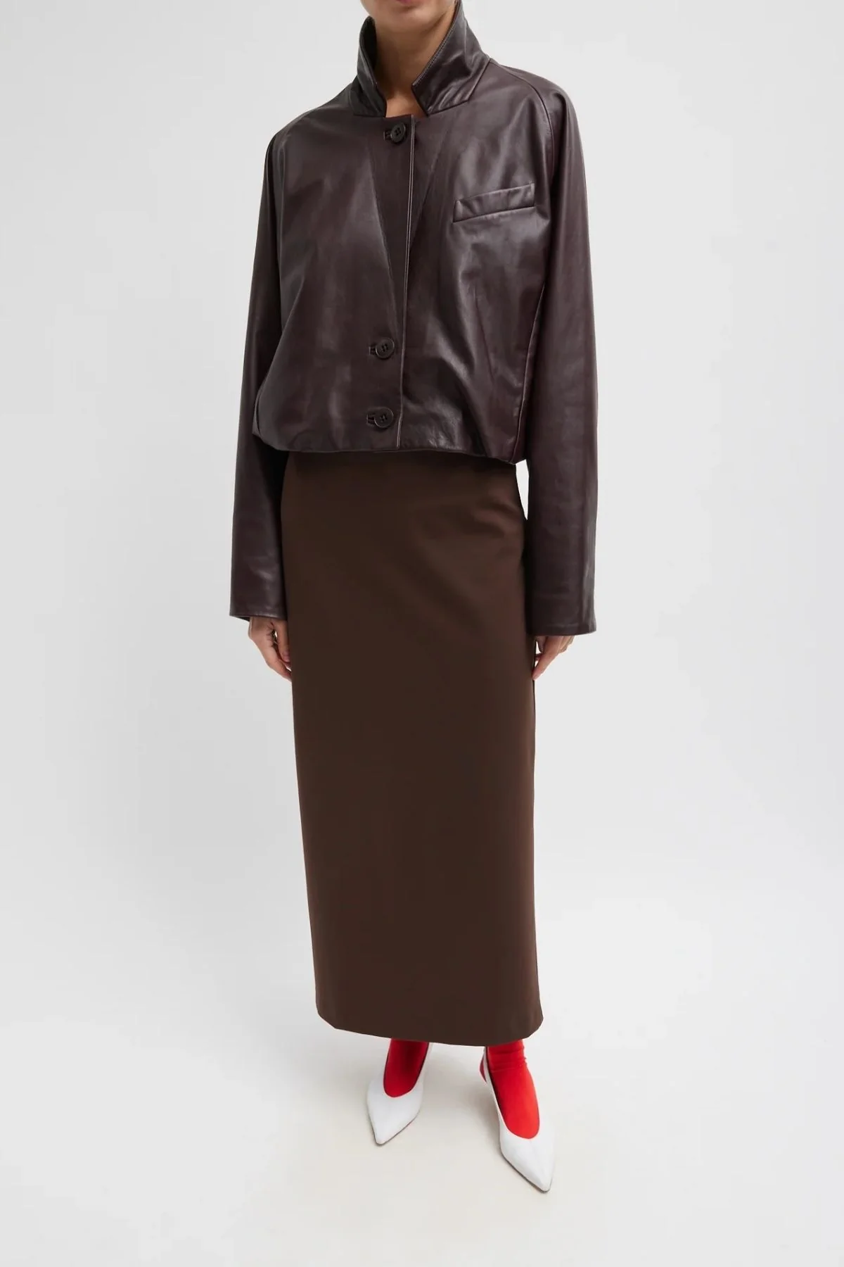 Tibi Compact Ultra Stretch Knit Pencil Skirt - Brown - Image 5