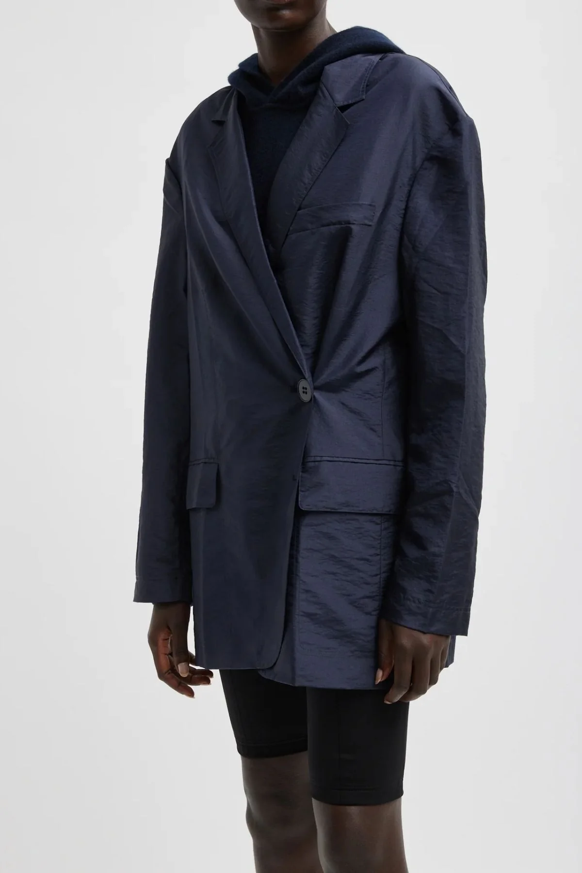 Tibi Crispy Nylon Liam Blazer - Navy - Image 5