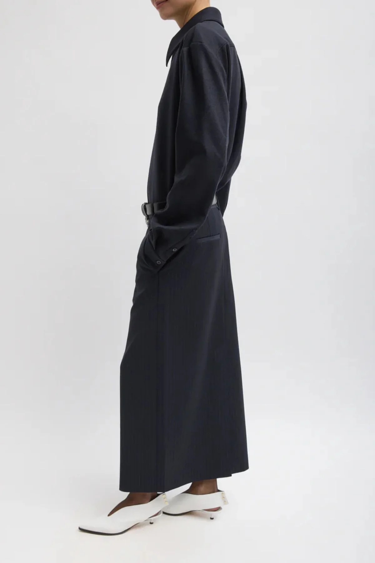 Tibi Dominic Pinstripe Long Trouser Skirt - Navy - Image 3