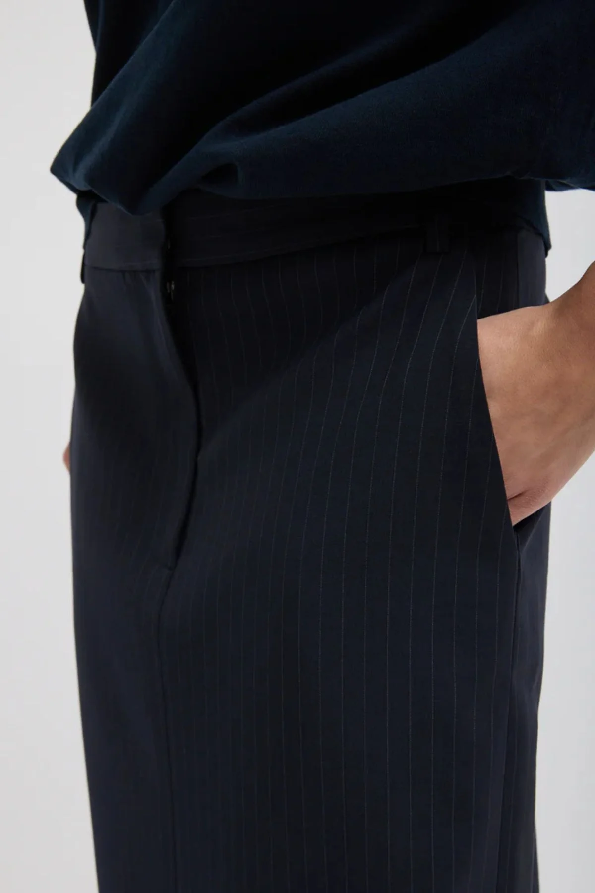 Tibi Dominic Pinstripe Long Trouser Skirt - Navy - Image 4