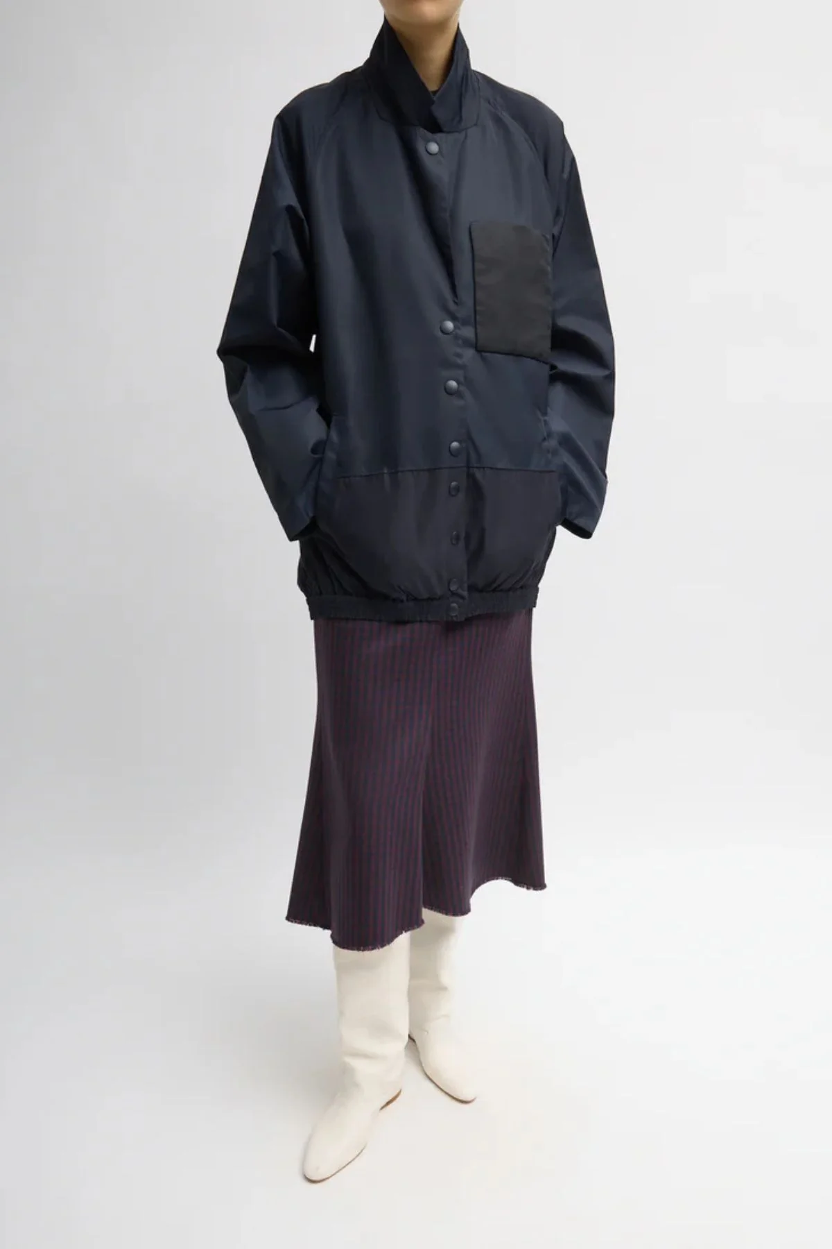 Tibi Eco Nylon Bomber Jacket - Navy