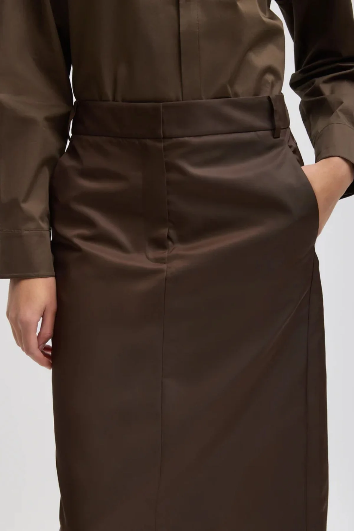 Tibi Eco Nylon Midi Trouser Skirt - Brown - Image 4