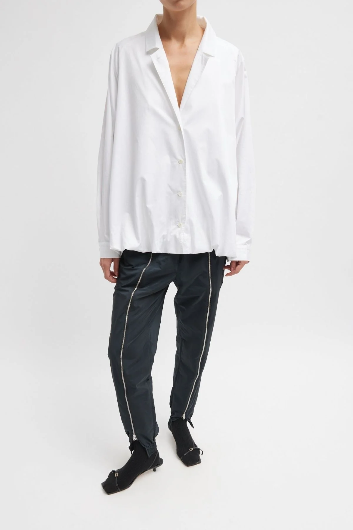 Tibi Eco Poplin Bubble Hem Shirt Jacket - White - Image 2