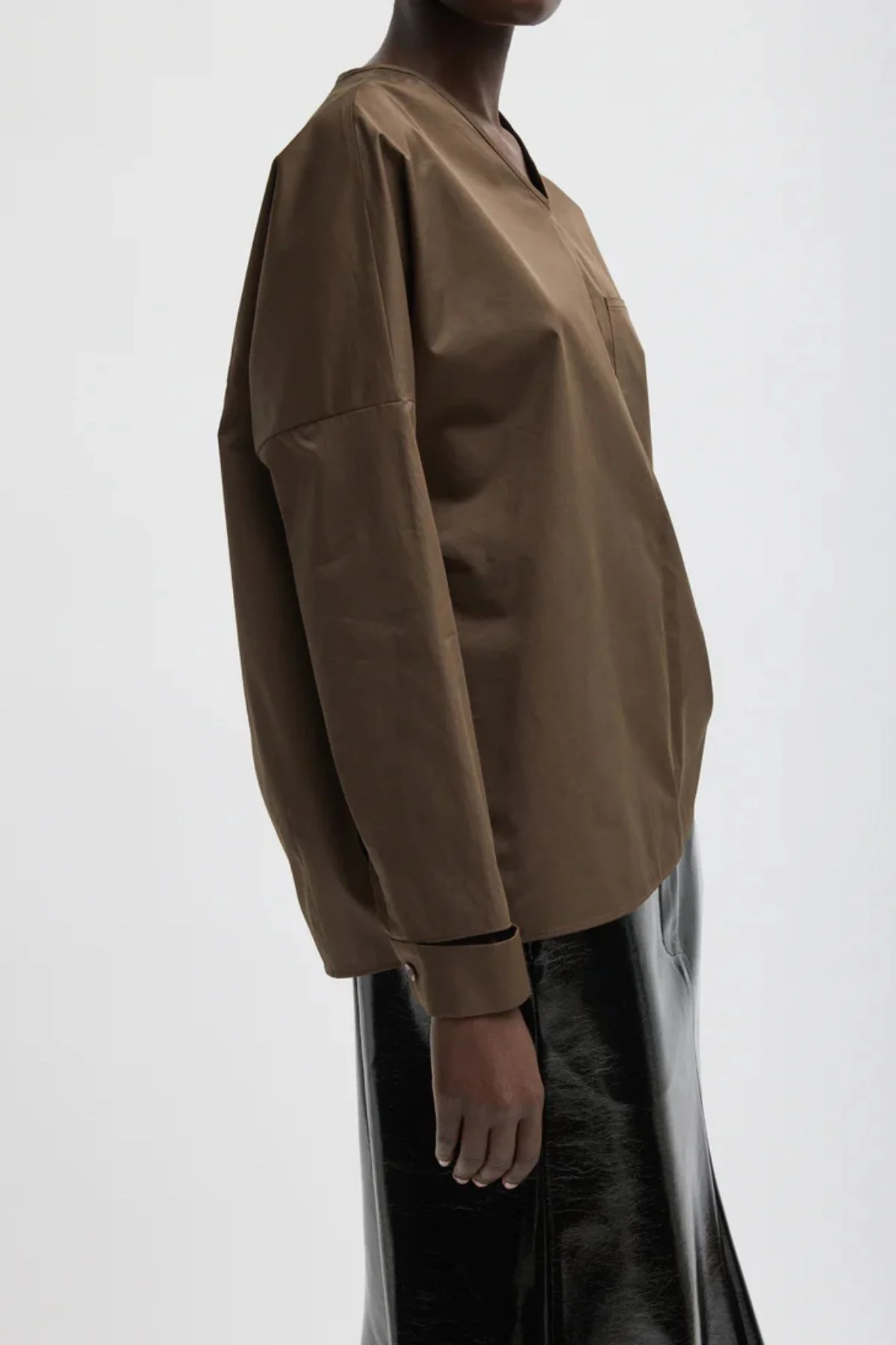 Tibi Eco Poplin V-Neck Dolman Top - Brown - Image 2