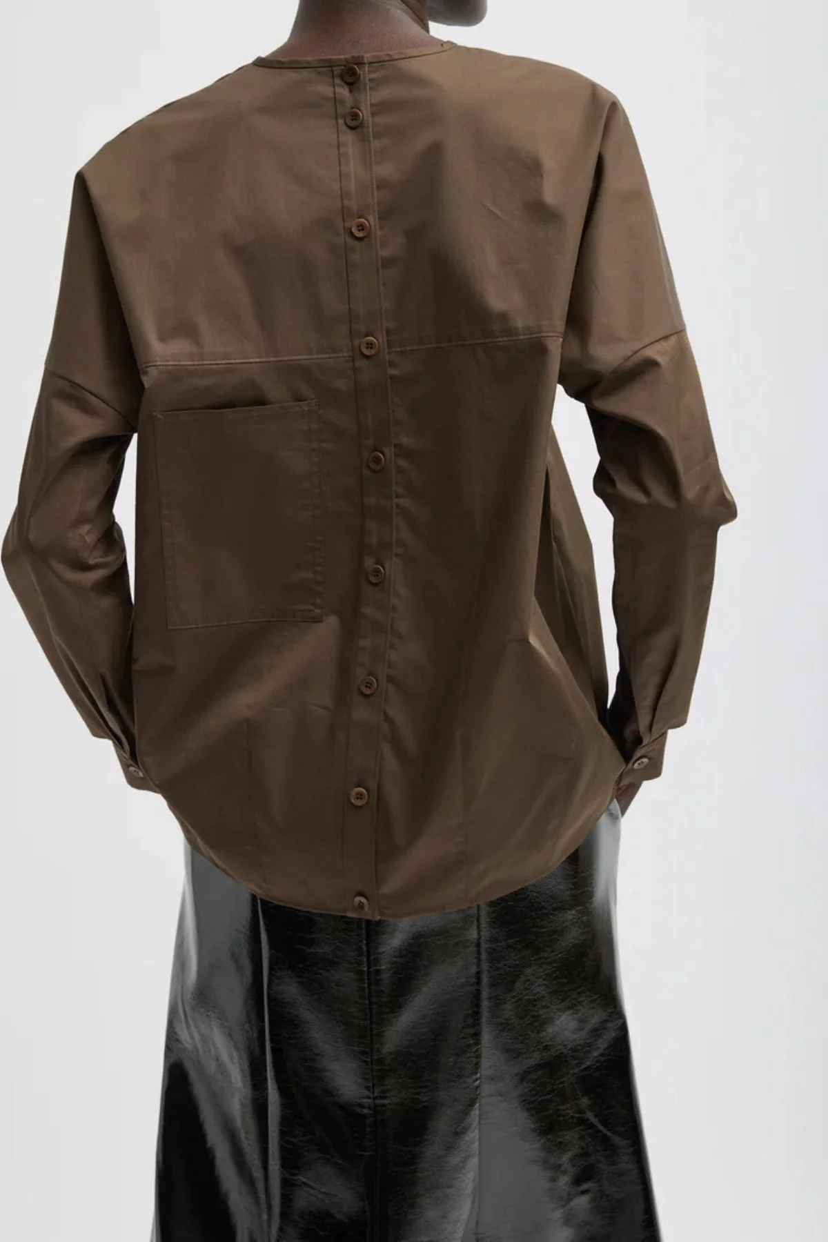 Tibi Eco Poplin V-Neck Dolman Top - Brown - Image 3