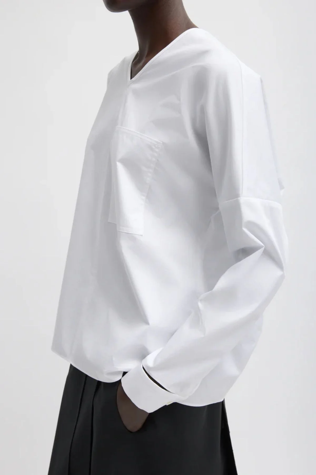 Tibi Eco Poplin V-Neck Dolman Top - White - Image 3