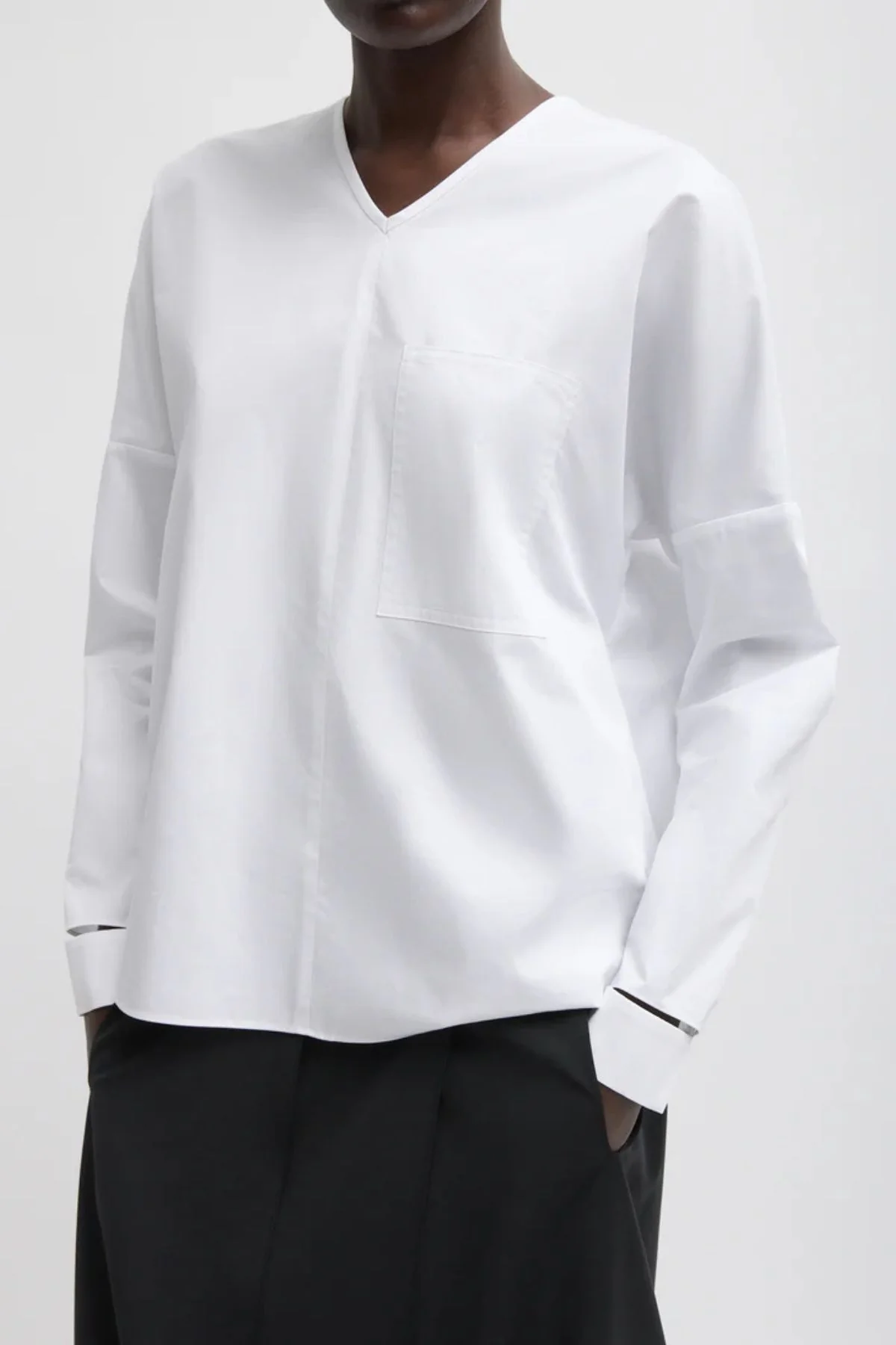 Tibi Eco Poplin V-Neck Dolman Top - White - Image 5