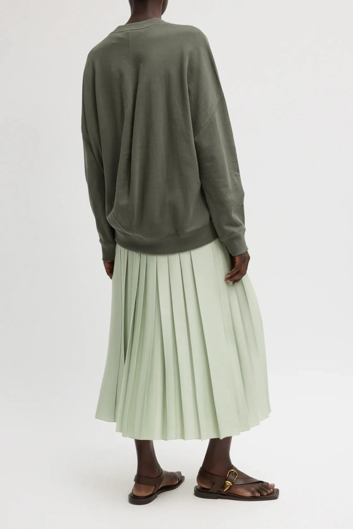 Tibi Featherweight Pleated Pull On Skirt - Sage - Image 2