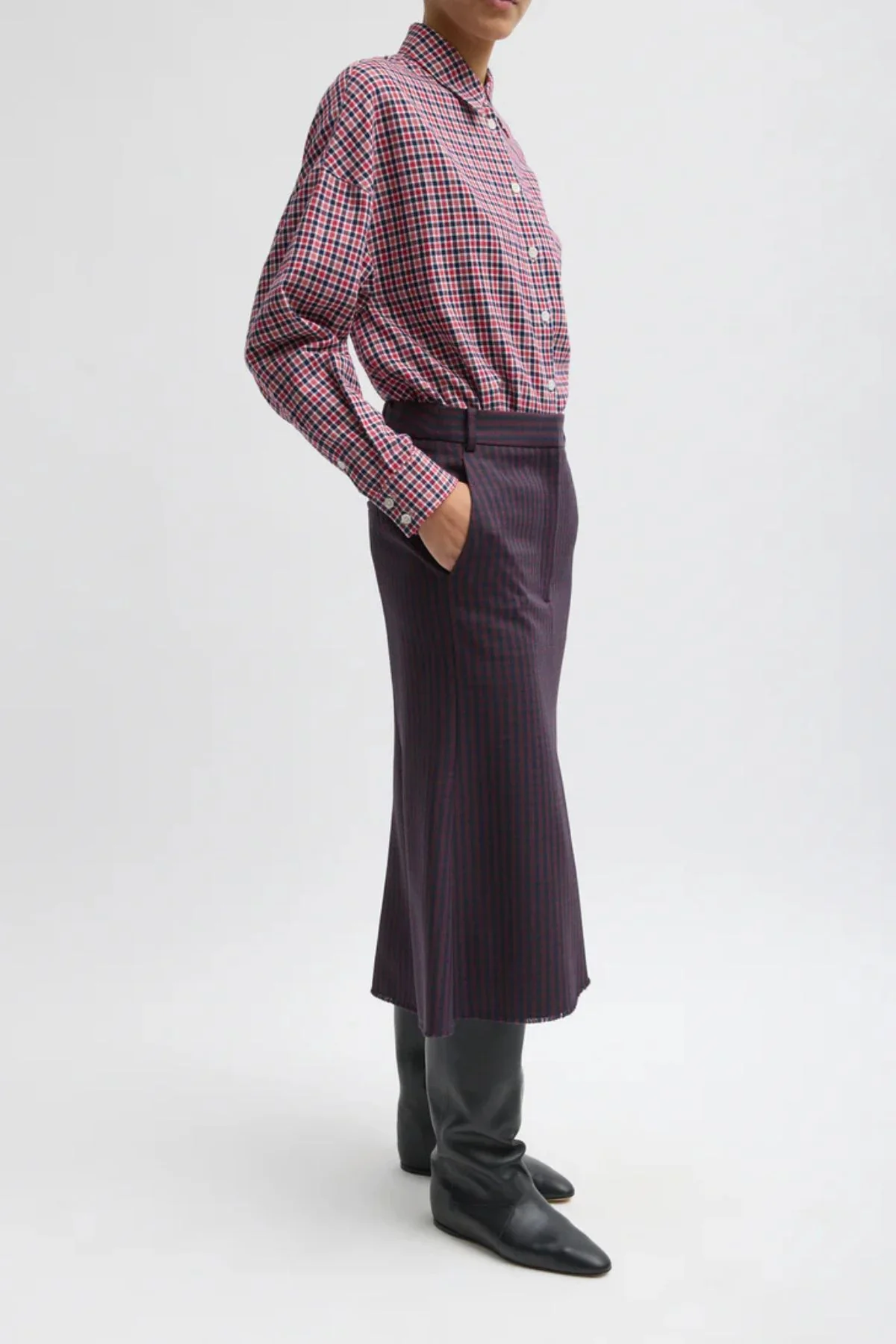 Tibi Flannel Menswear Oversized Shirt - Red Multi - Image 2