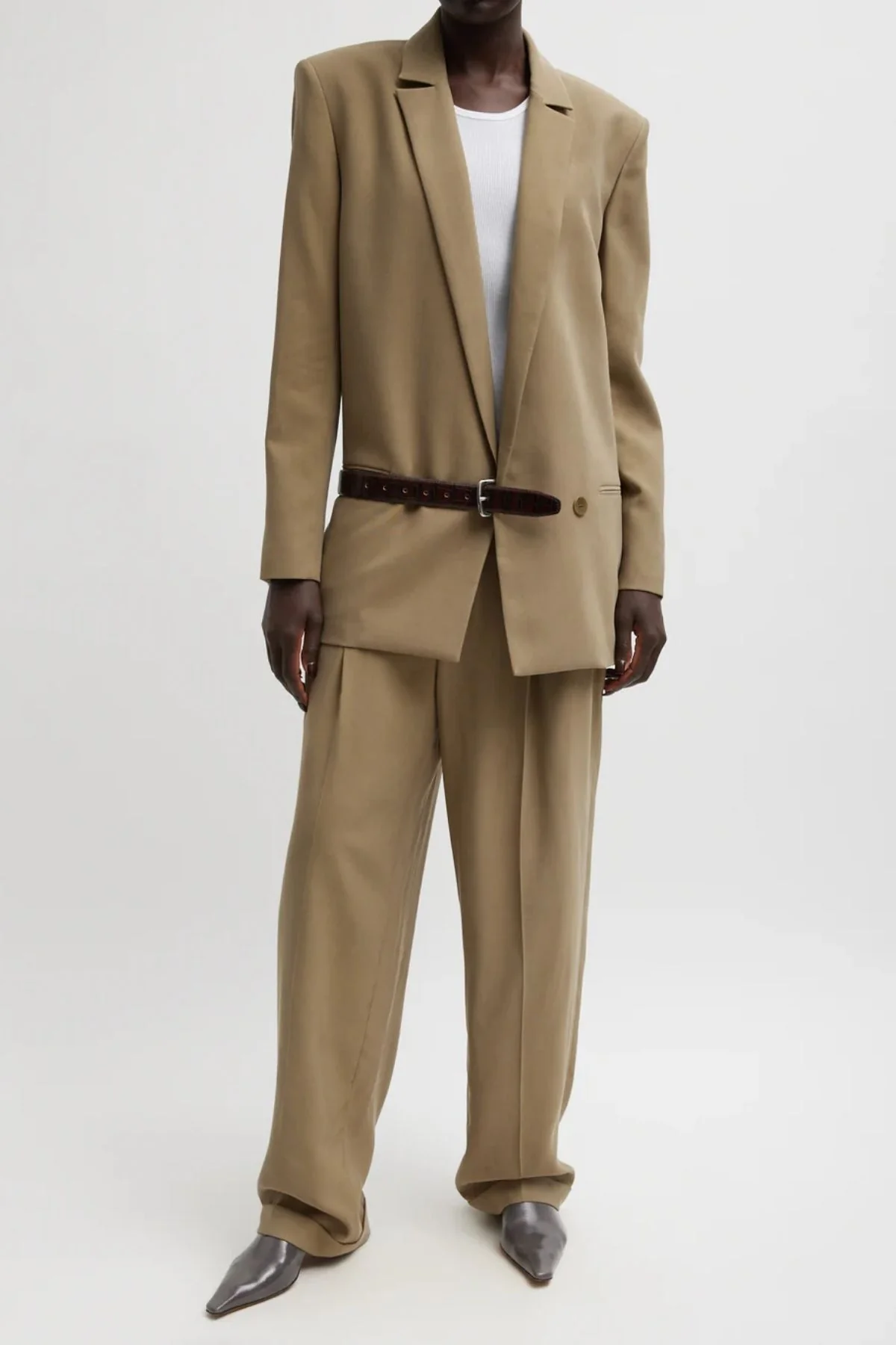 Tibi Fluid Suiting Double Breasted Blazer - Walnut - Image 7