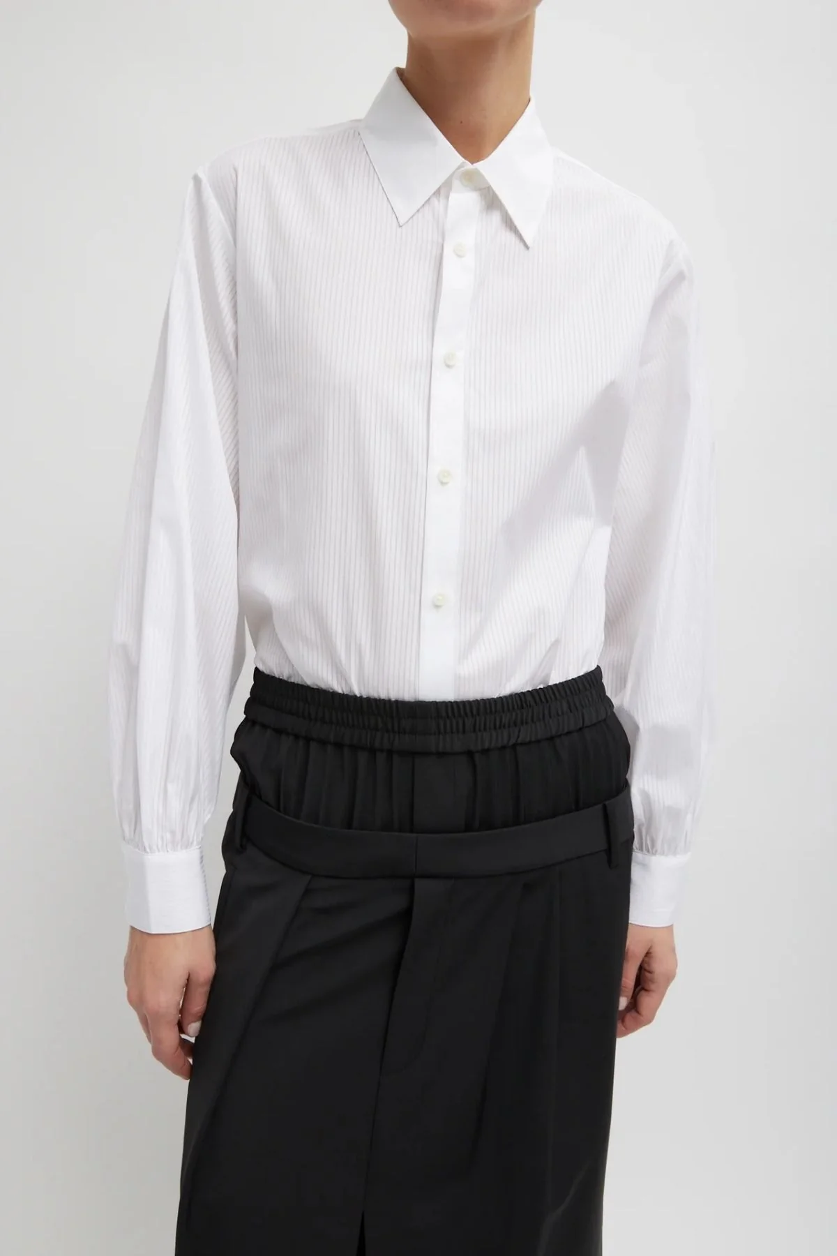 Tibi Gossamer Stripe Bishop Sleeve Shirt - White - Image 3