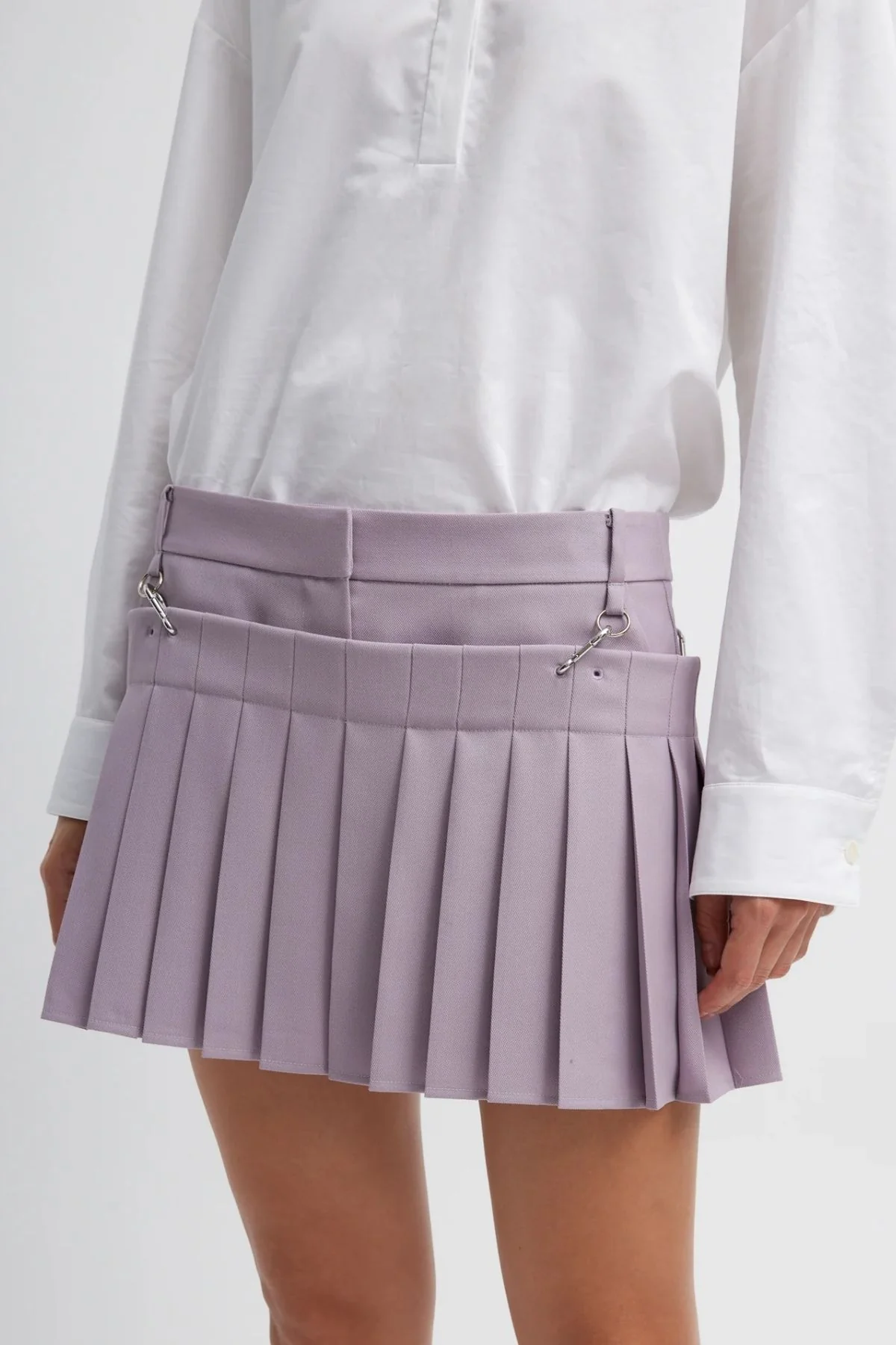 Tibi Grain De Poudre Convertible Pleated Short - Taro - Image 3