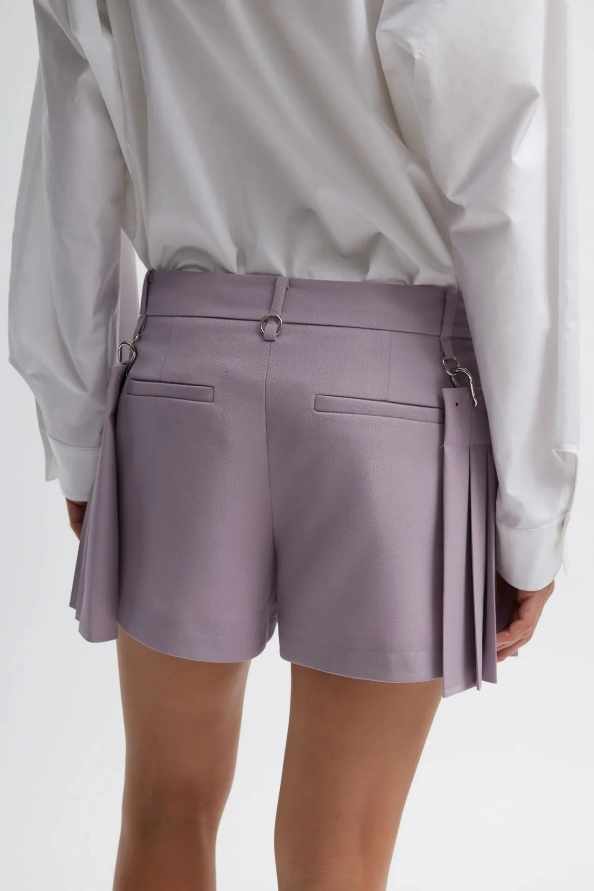 Tibi Grain De Poudre Convertible Pleated Short - Taro - Image 4