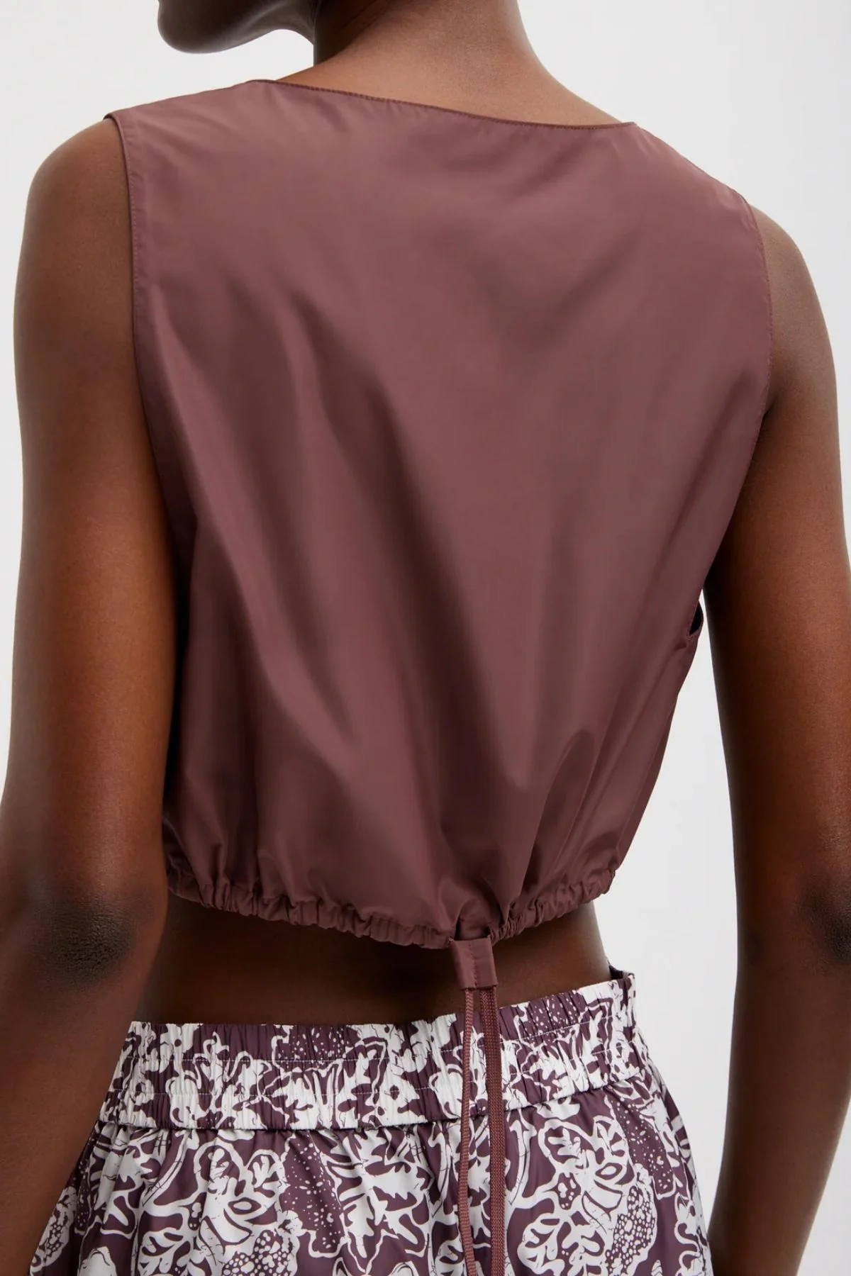 Tibi Italian Sporty Nylon Cropped Square Neck Top - Cinnamon - Image 3