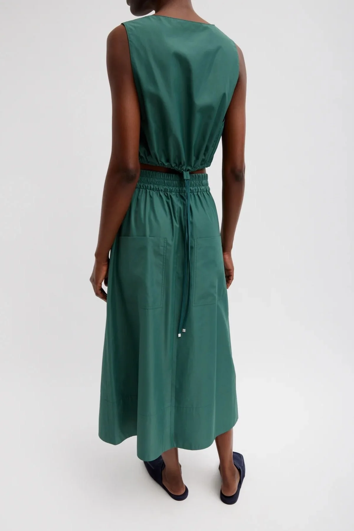 Tibi Italian Sporty Nylon Cropped Square Neck Top - Dark Hunter Green - Image 3
