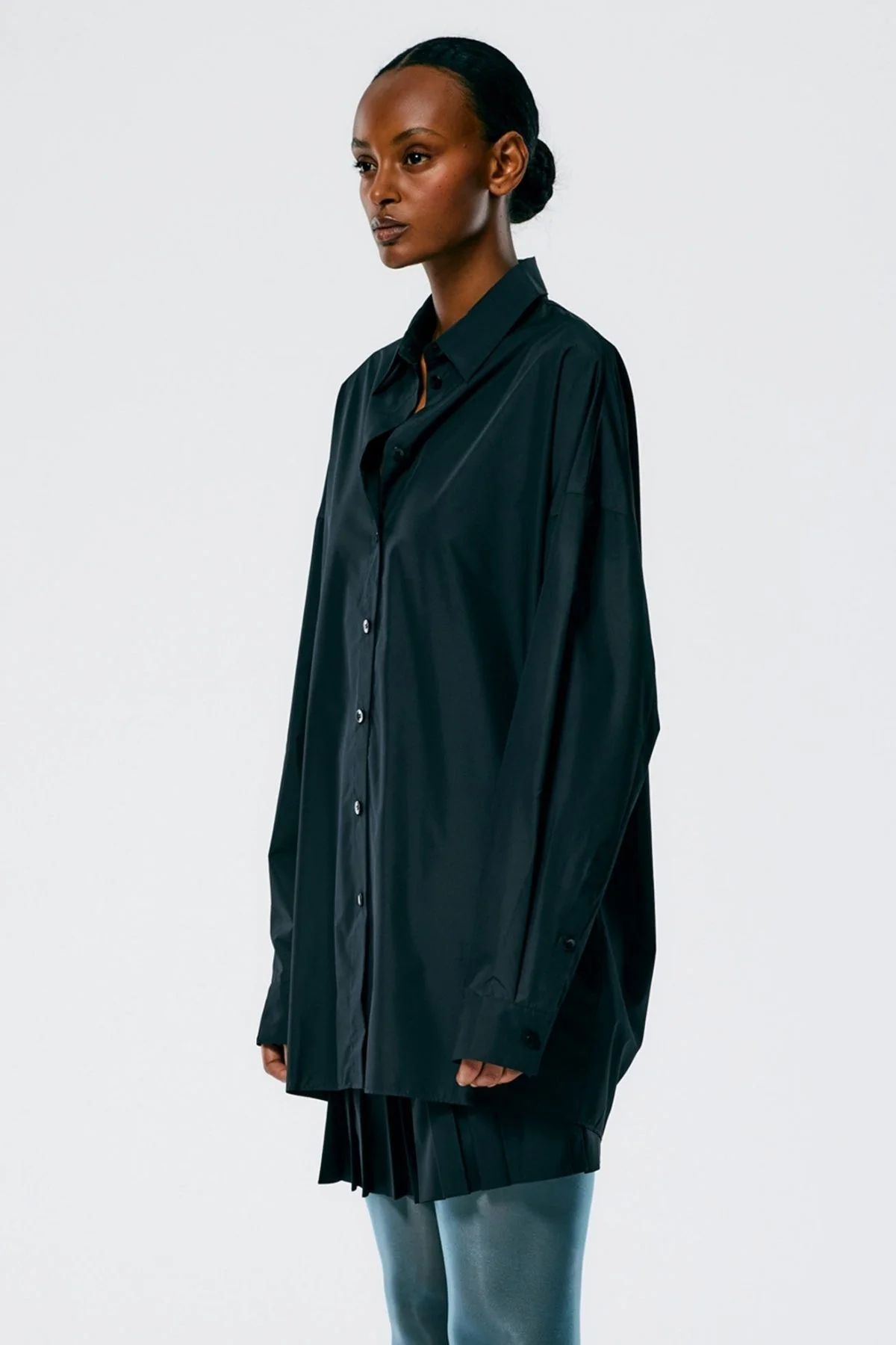 Tibi Italian Sporty Nylon Shirt Cocoon Back - Black - Image 2