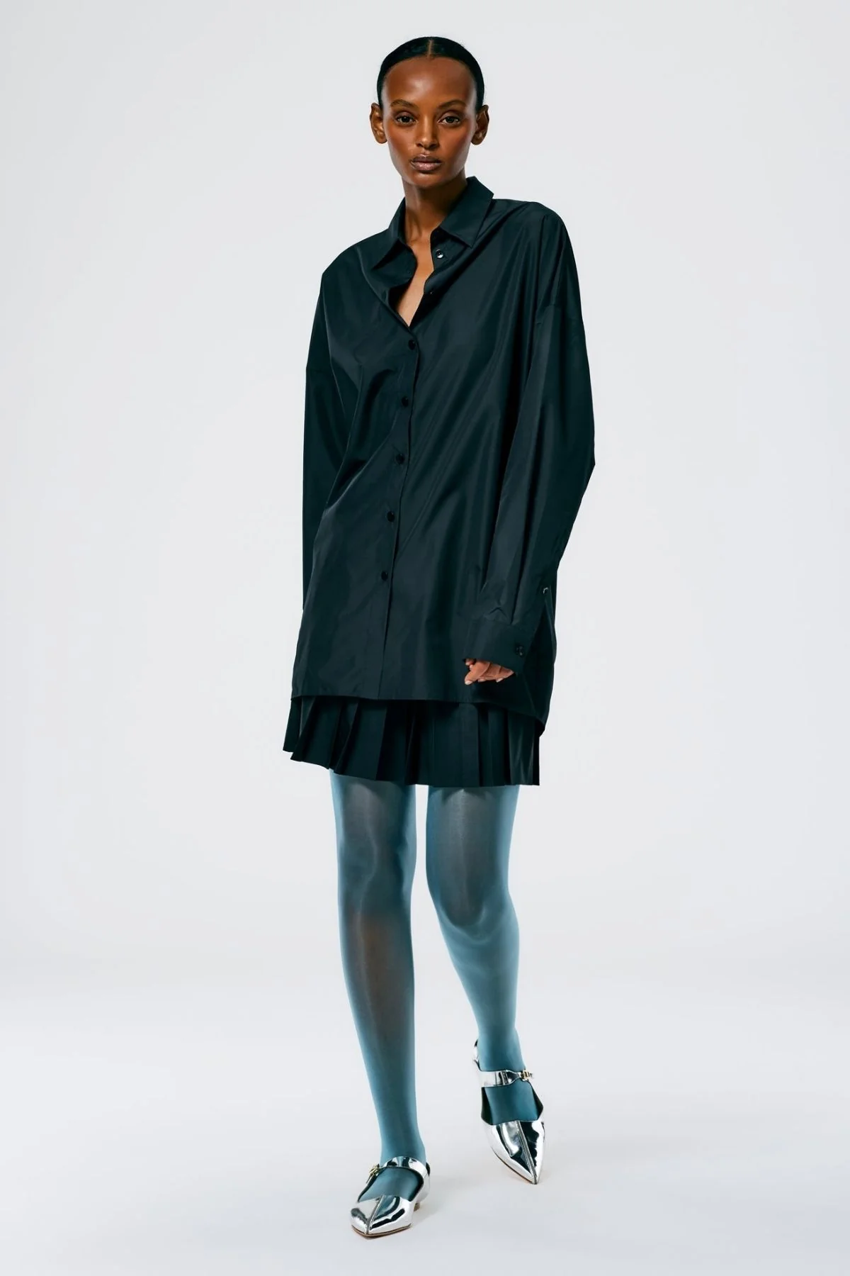 Tibi Italian Sporty Nylon Shirt Cocoon Back - Black - Image 3