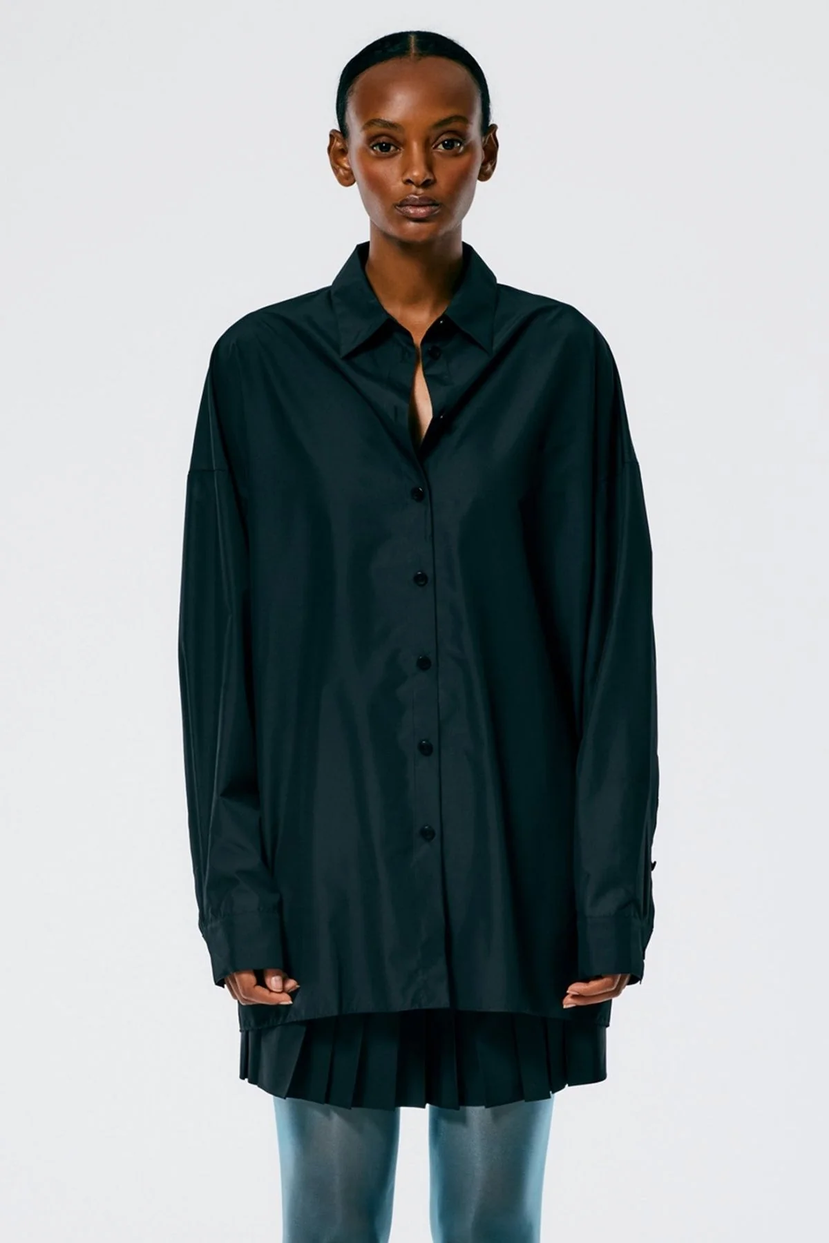 Tibi Italian Sporty Nylon Shirt Cocoon Back - Black - Image 4