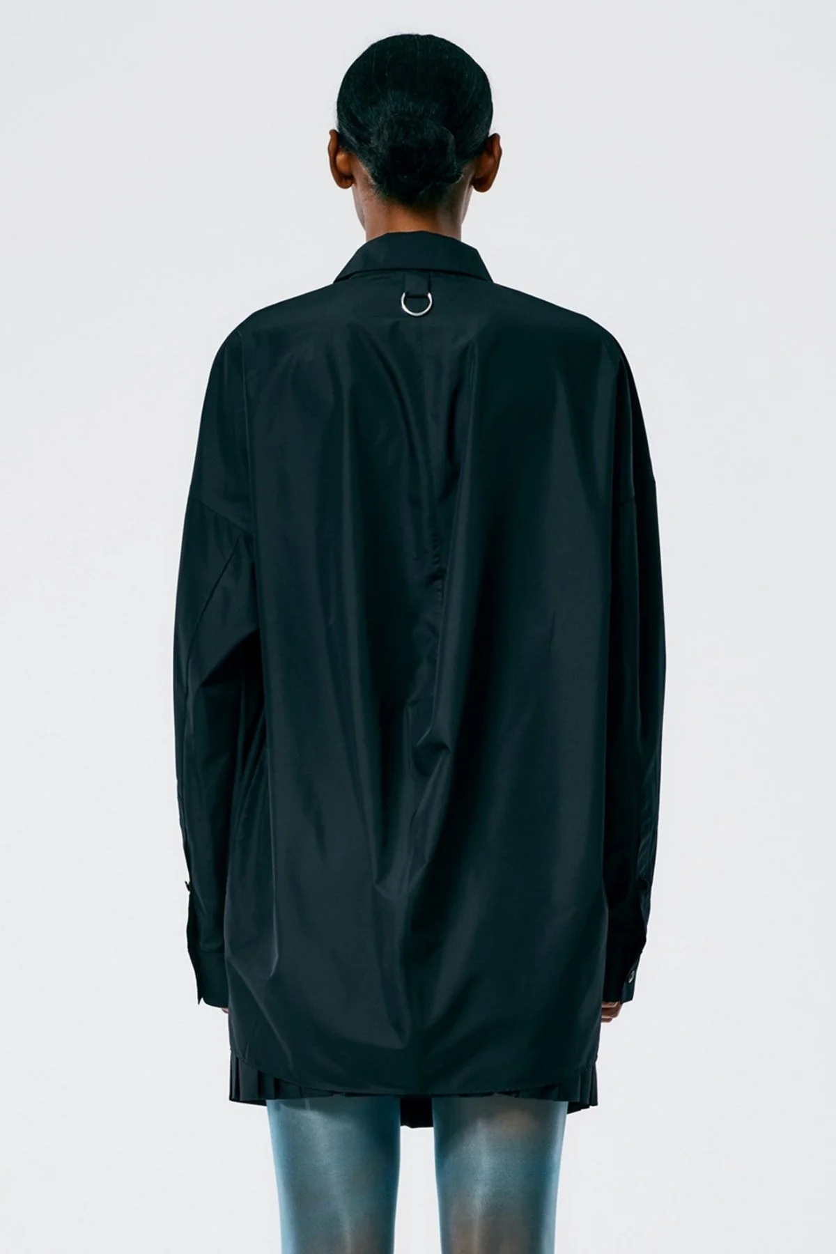 Tibi Italian Sporty Nylon Shirt Cocoon Back - Black - Image 5