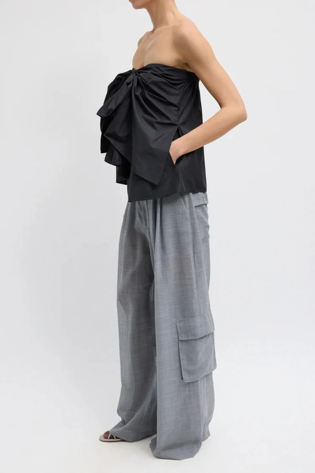 Tibi Italian Sporty Nylon Strapless Top - Black - Image 2