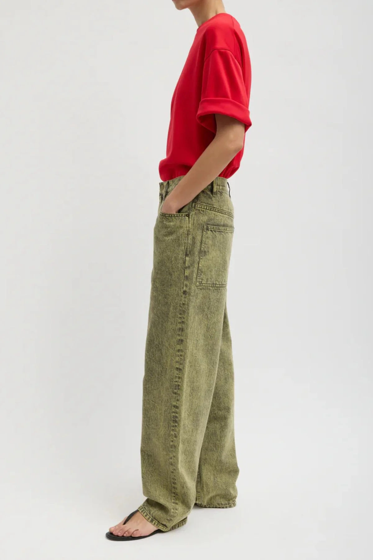 Tibi Lab Washed Denim Dennis Jean - Acid Yellow - Image 2