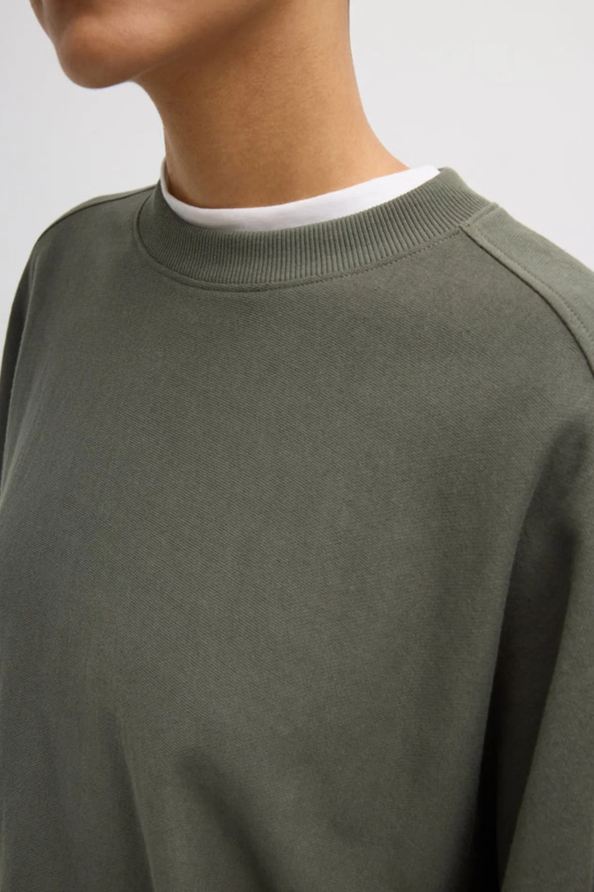 Tibi Lightweight Crewneck Sweatshirt - Olive - Image 3