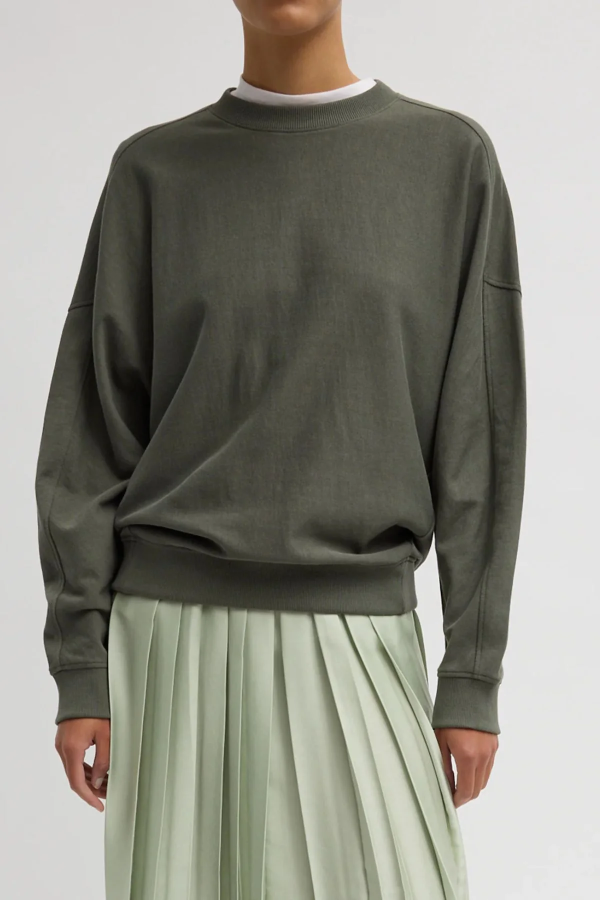 Tibi Lightweight Crewneck Sweatshirt - Olive - Image 4