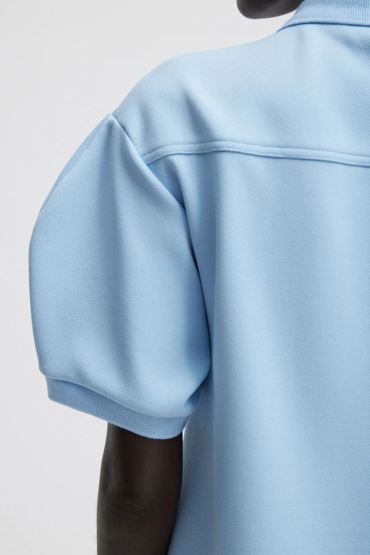 Tibi Luxe Pique Polo Shirt - Light Blue - Image 3
