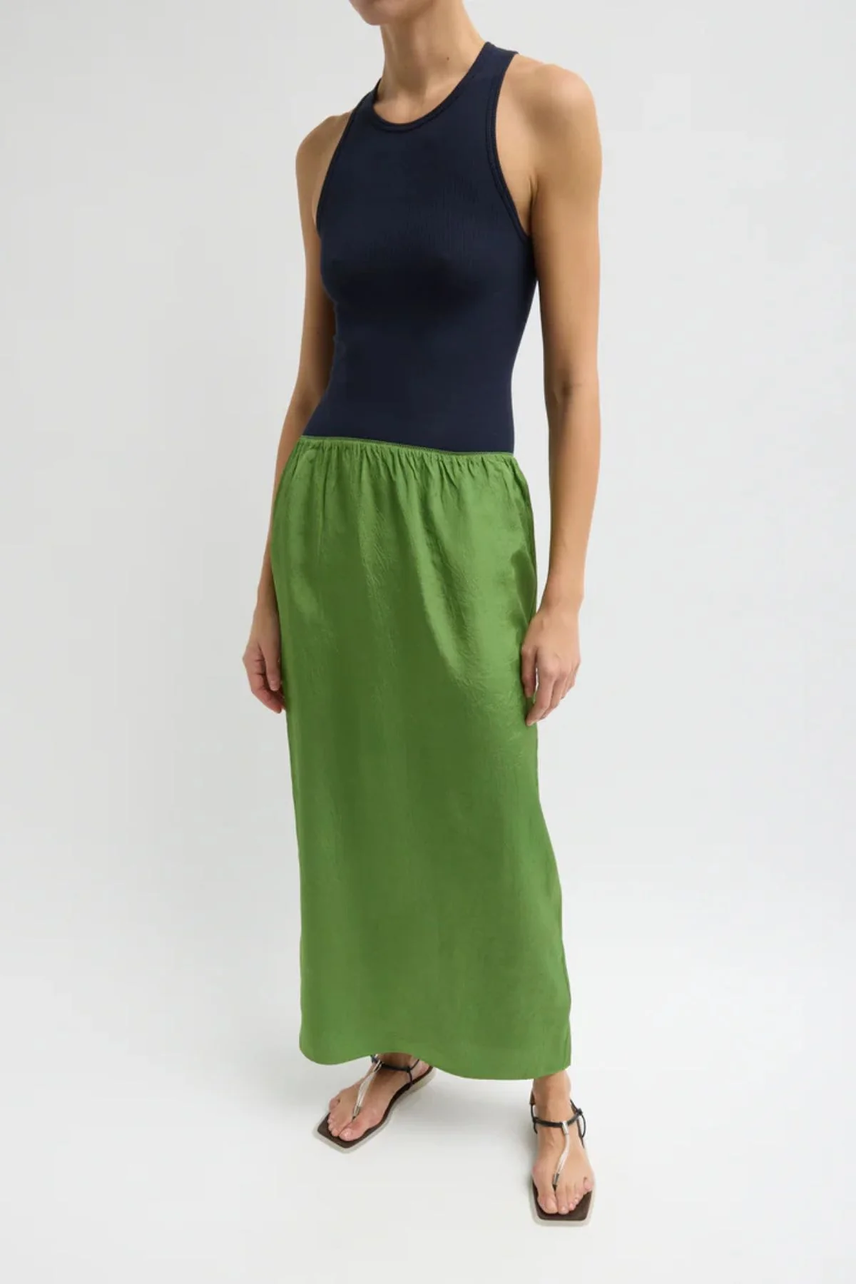 Tibi Maxi Slip Skirt - Chartreuse