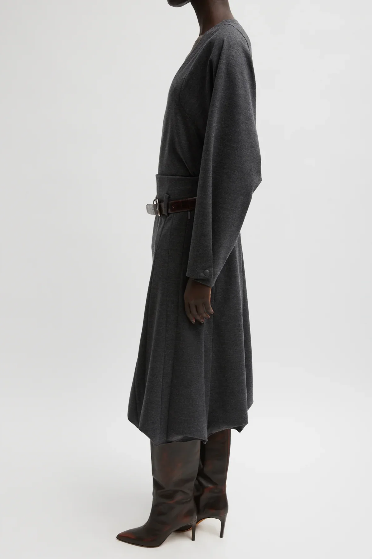 Tibi Melange Jersey Tucked Panel Skirt - Dark Heather - Image 3