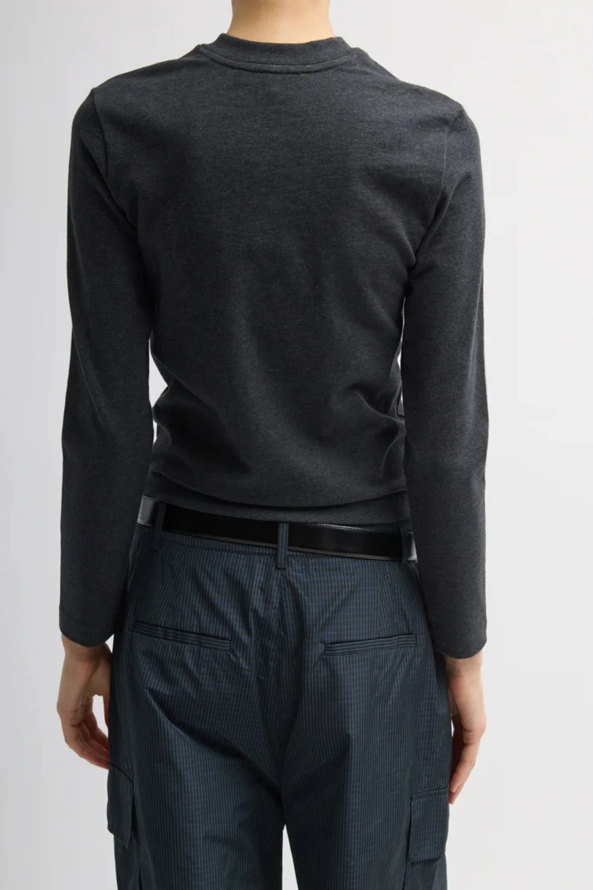 Tibi Perfect T Shrunken V-Neck - Charcoal - Image 3