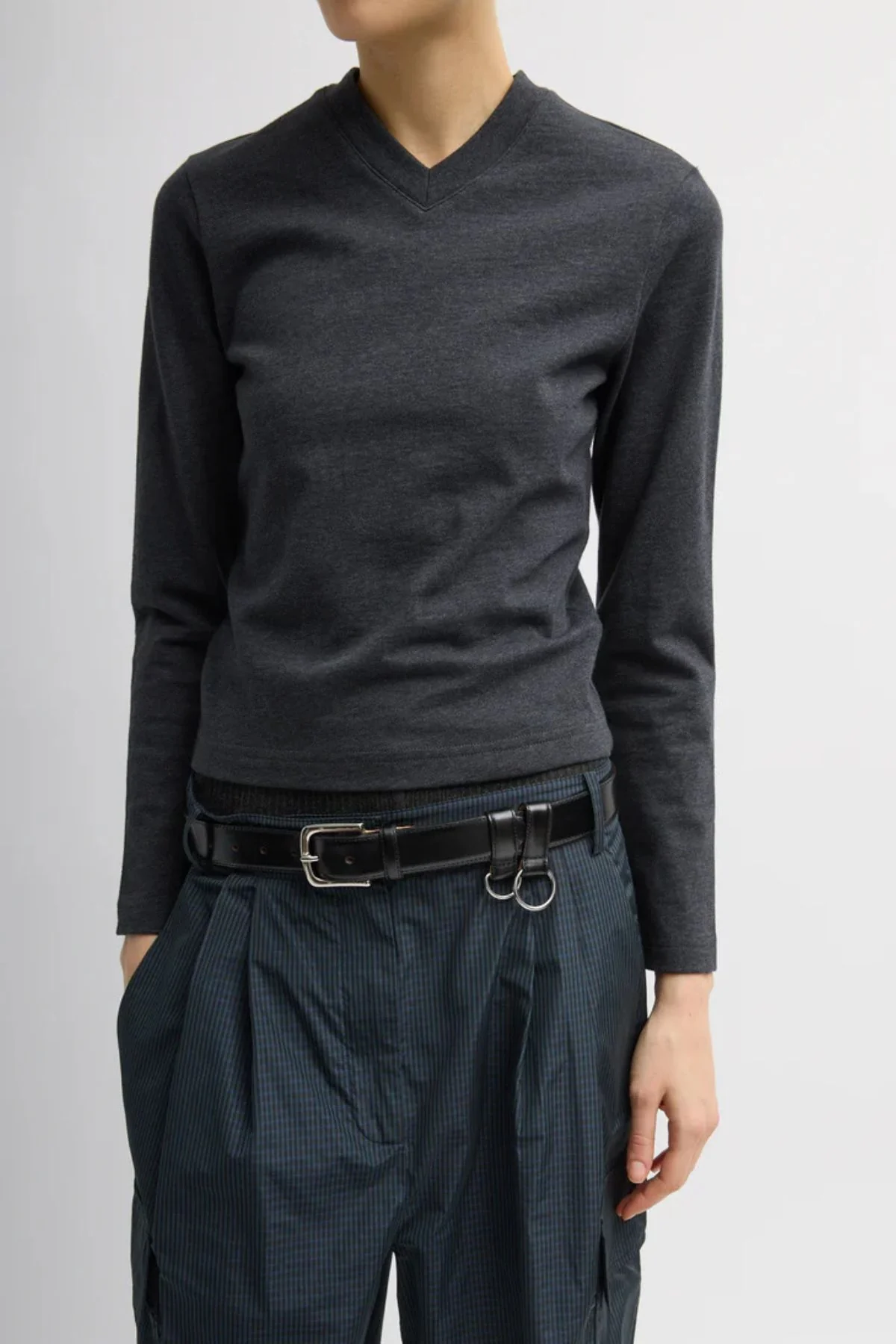 Tibi Perfect T Shrunken V-Neck - Charcoal - Image 5