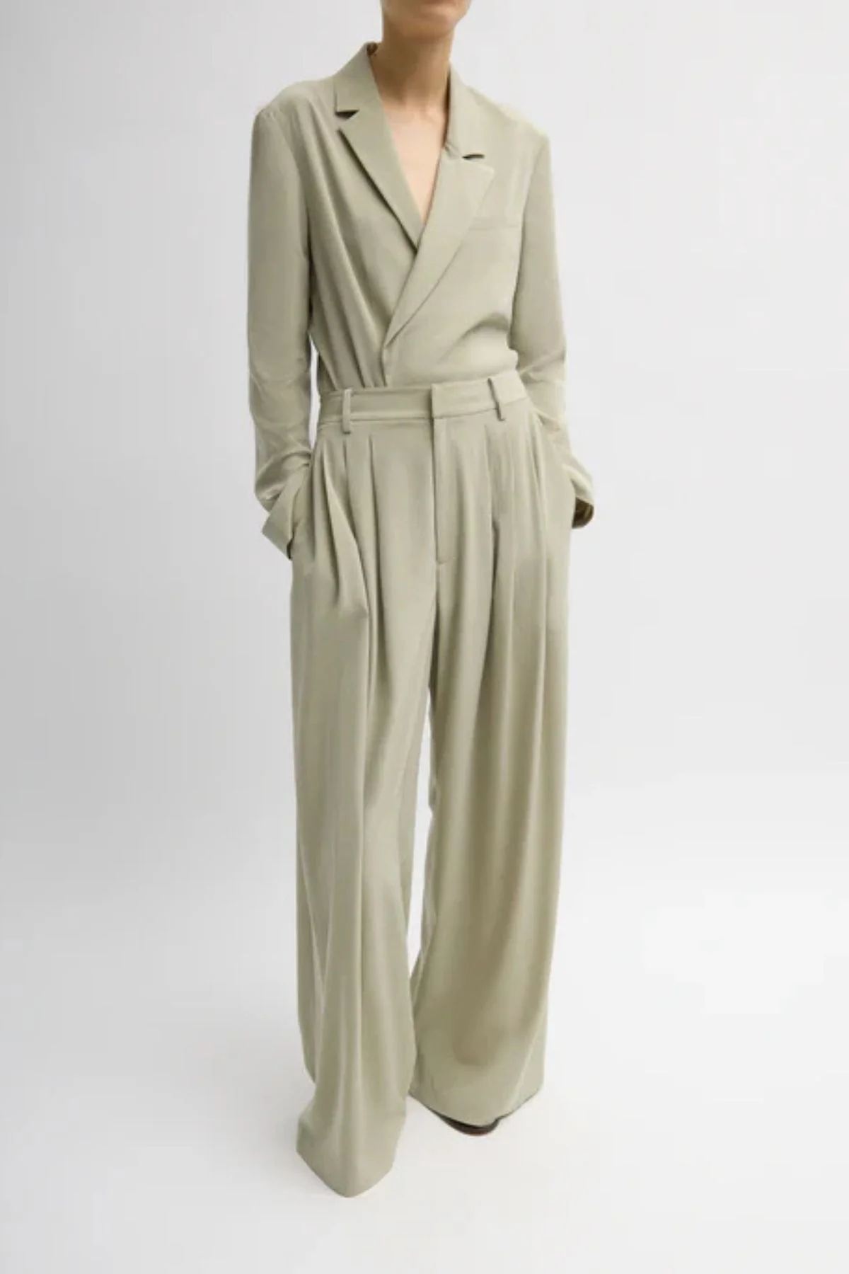 Tibi Relaxed Suiting Triple Pleat Pant - Moss Grey
