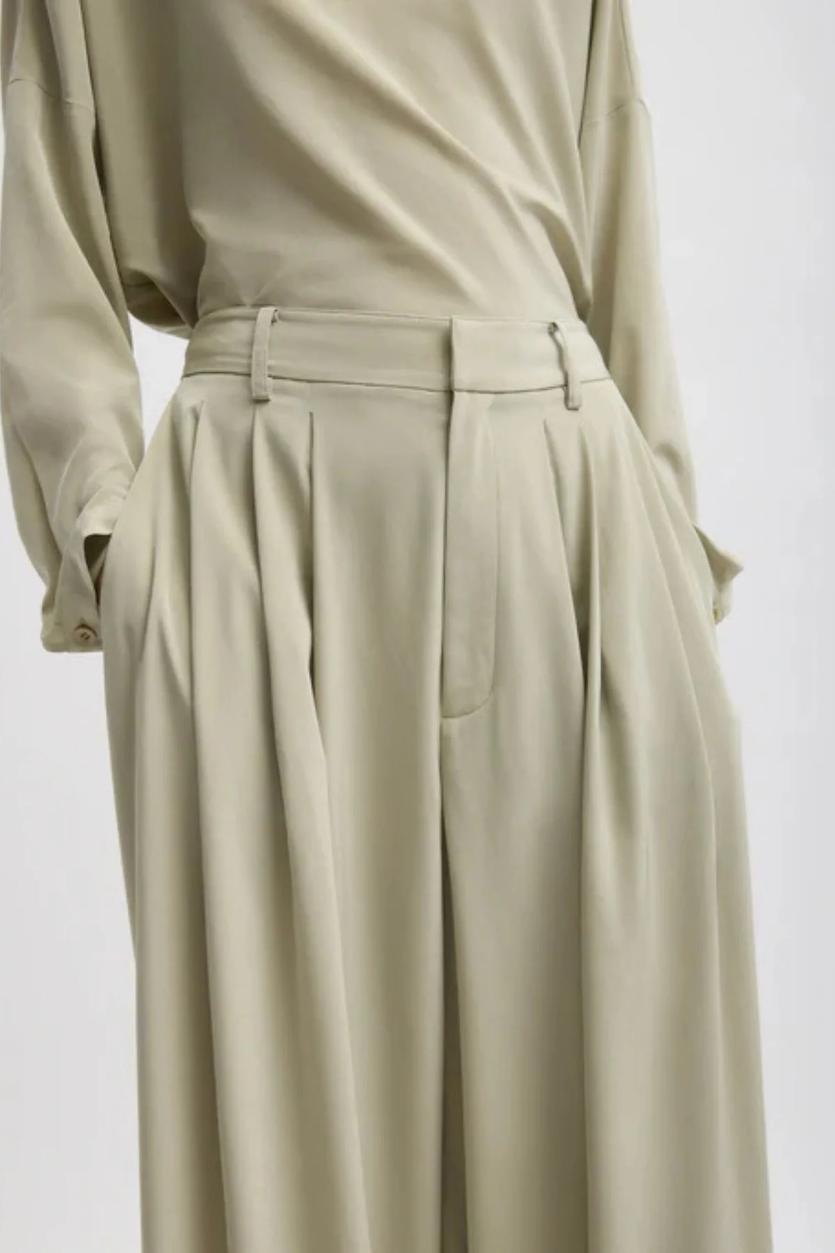 Tibi Relaxed Suiting Triple Pleat Pant - Moss Grey - Image 3