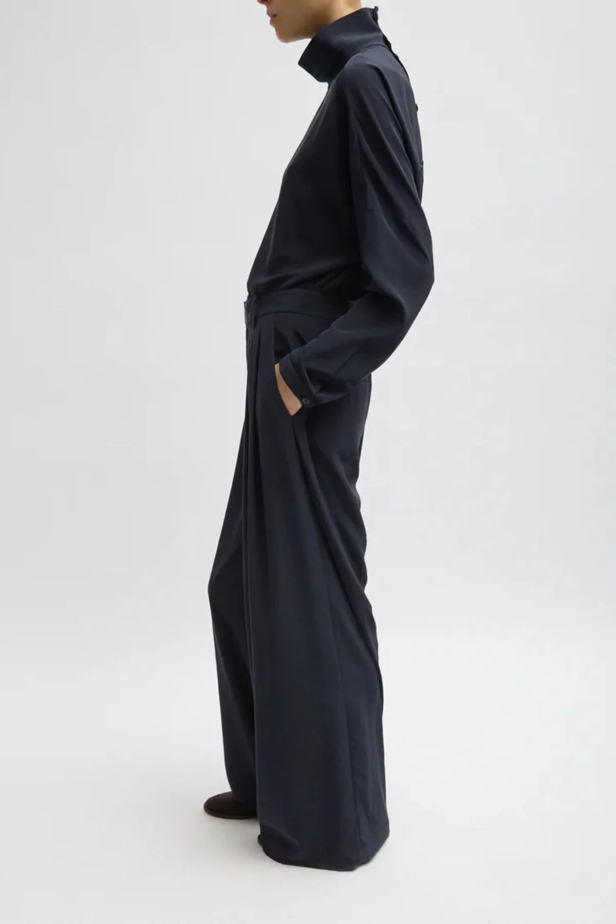 Tibi Relaxed Suiting Triple Pleat Pant - Navy - Image 2