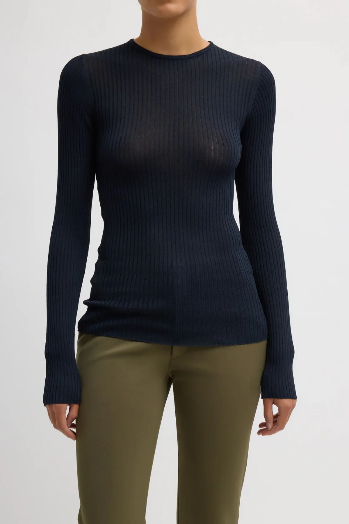 Tibi Ribbed Crewneck Sweater - Navy