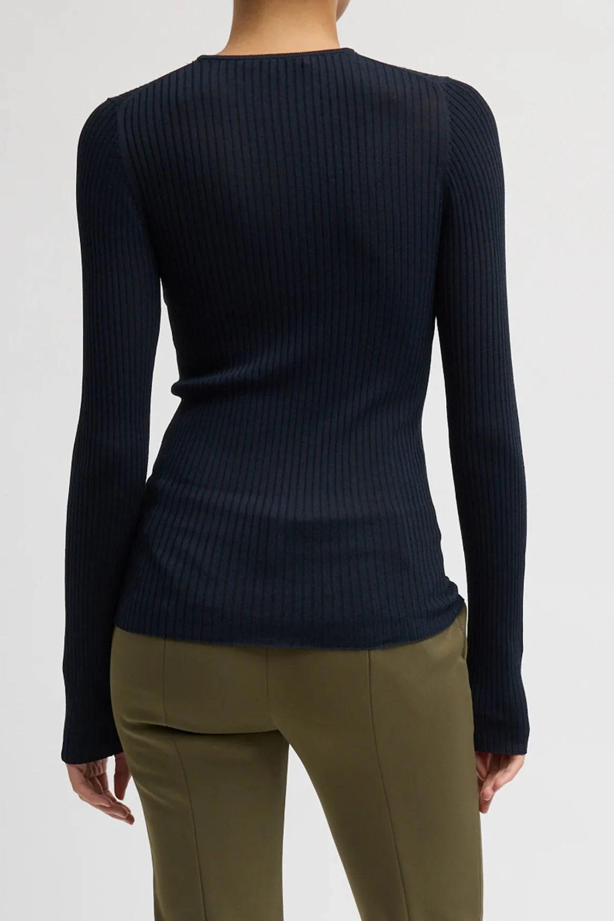 Tibi Ribbed Crewneck Sweater - Navy - Image 2