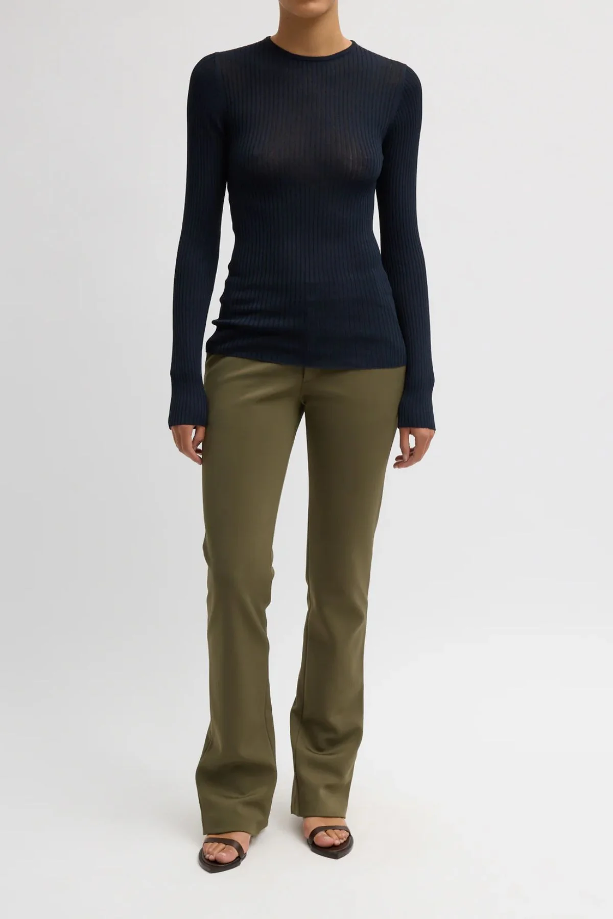 Tibi Ribbed Crewneck Sweater - Navy - Image 3
