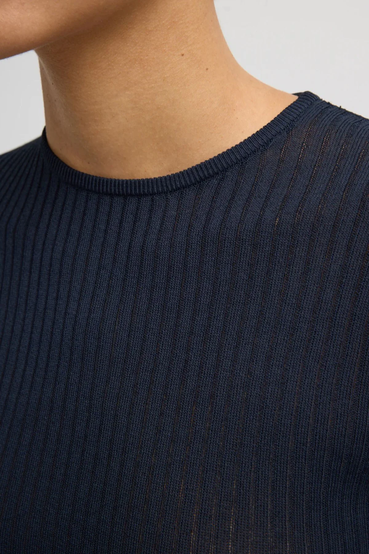 Tibi Ribbed Crewneck Sweater - Navy - Image 4