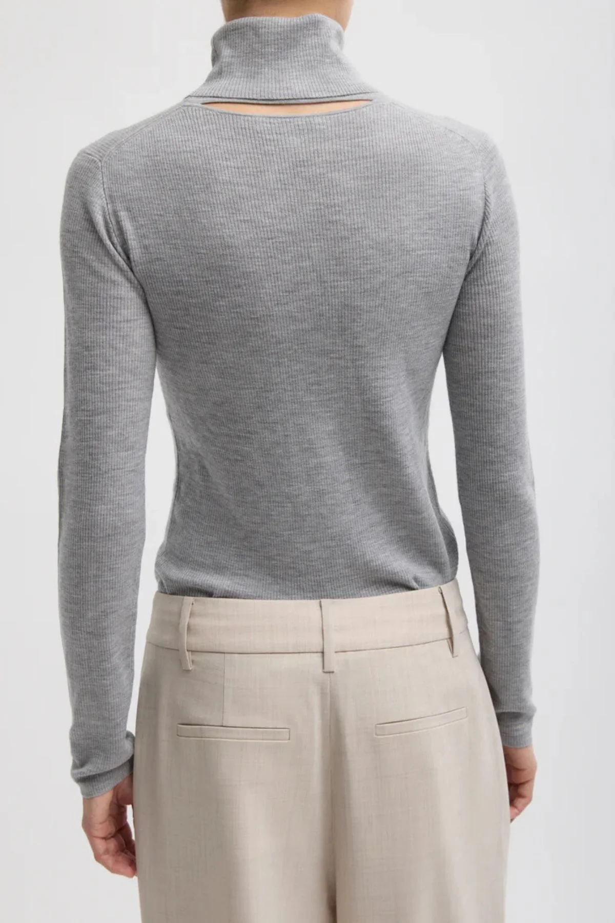 Tibi Ribbed Turtle Neck - Heather Grey - Image 2